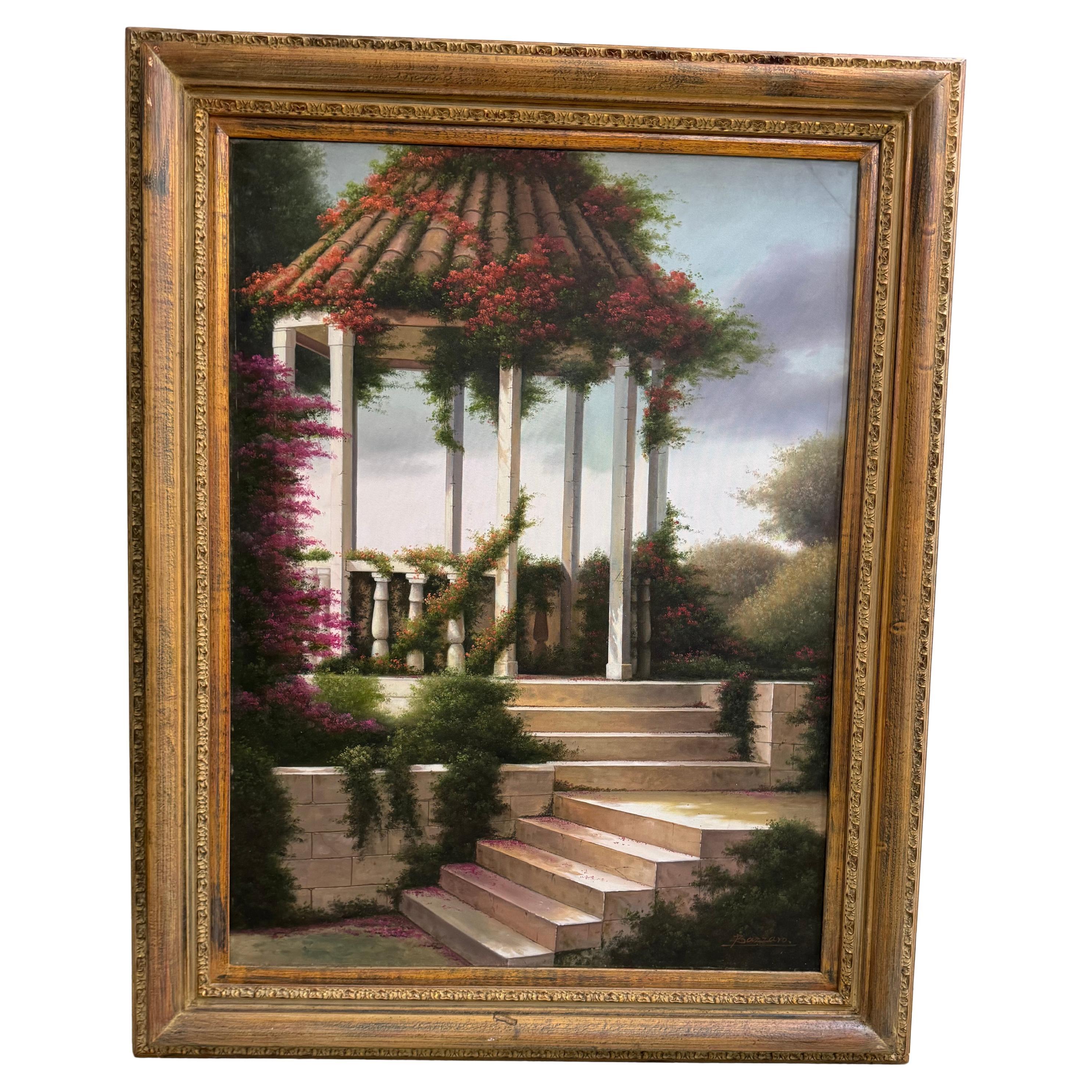 Original-Gemälde des Künstlers Bazzaro friedlichen, Garten Rückzug.