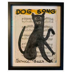 Originalgemälde des Künstlers Bruce Lee auf Papier, „Dog Song“, maßgefertigt gerahmt.