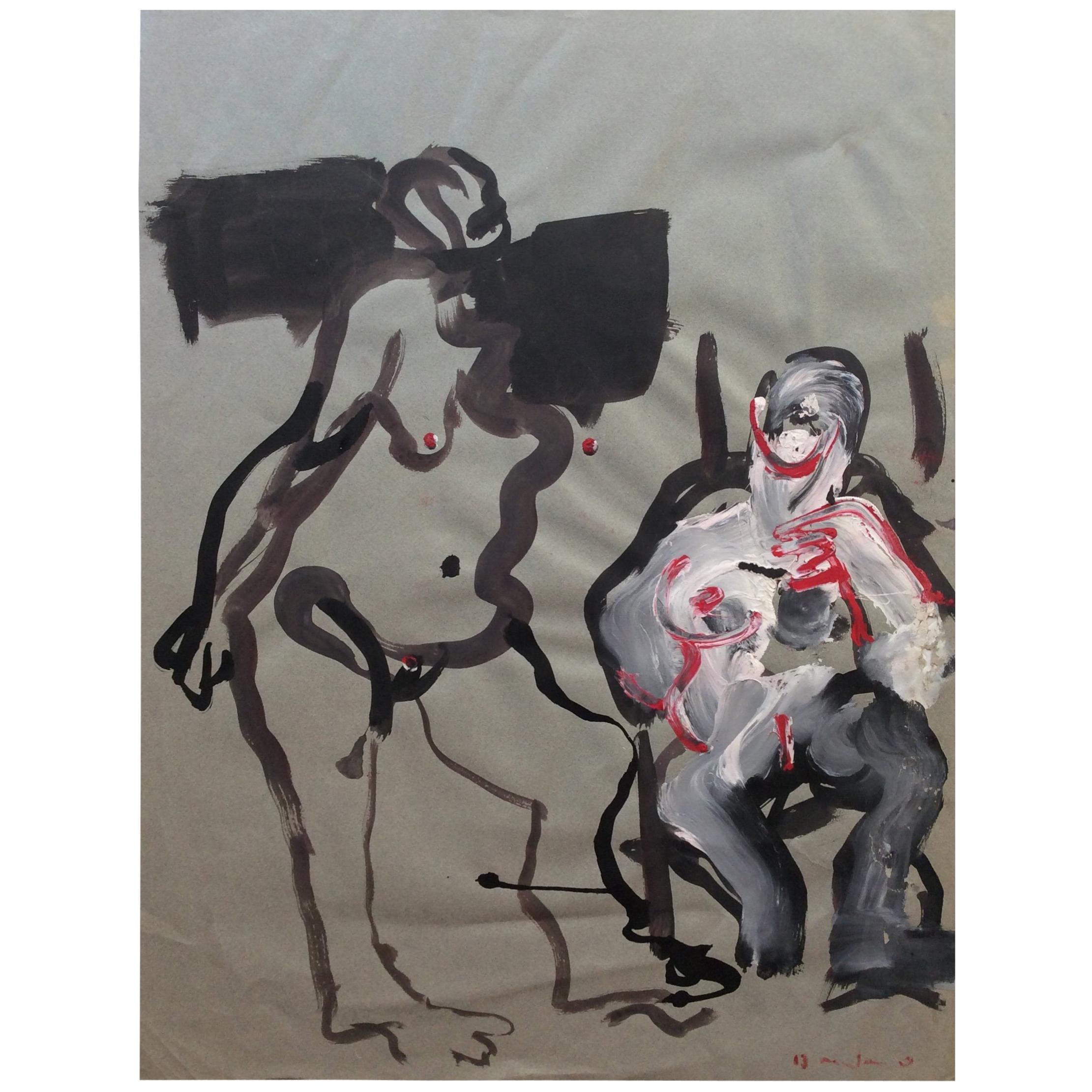 Original Bernard Damiano Pintura de mediados de siglo Desnudos