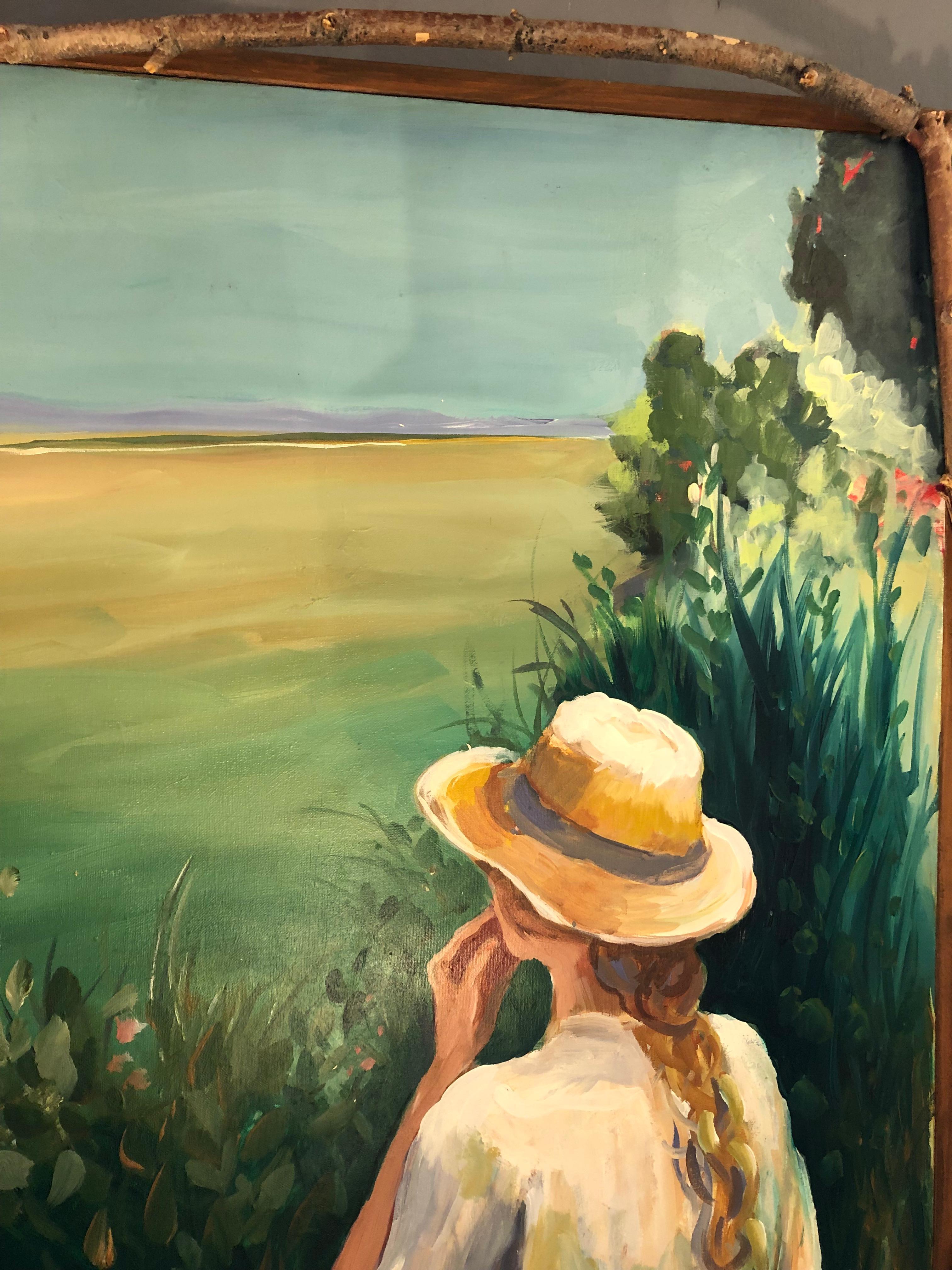 Late 20th Century Original Painting by Bonnie Duffebach of Woman in Hat For Sale