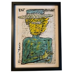 Originalgemälde; „En'' Passant“ - Bruce Lee auf Vintage-Papier, maßgefertigt gerahmt.