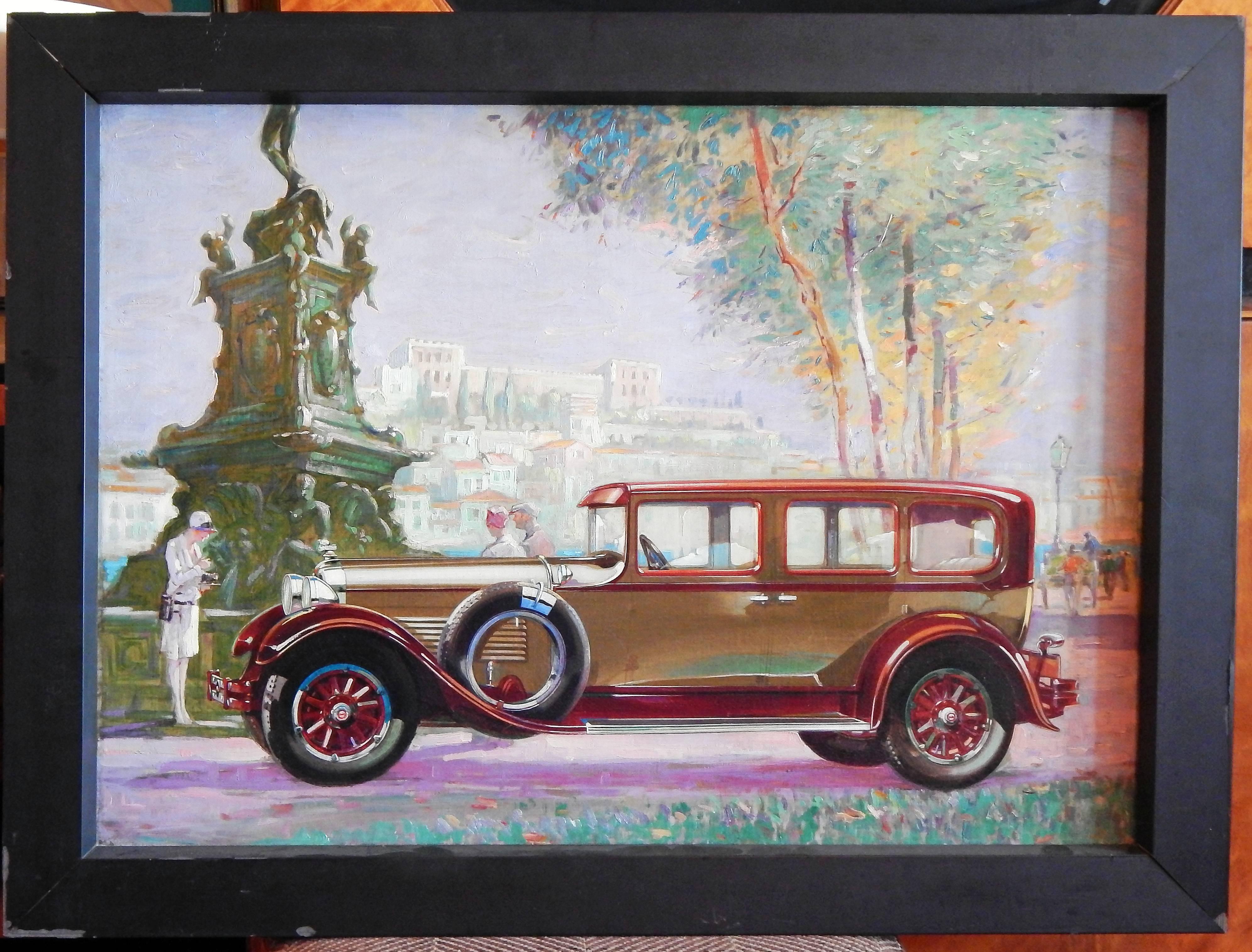 Art Deco Original Painting for 1928 Packard Advertisement, Stunning Oil on Canvas For Sale