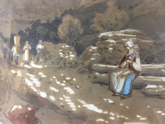 French Post Impressionist Watercolor Painting of Brittany Landscape