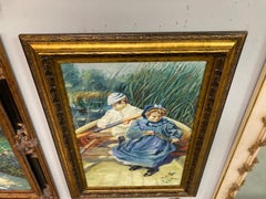 Original painting inspired by artist work J Hamilton of two children in a rowboa