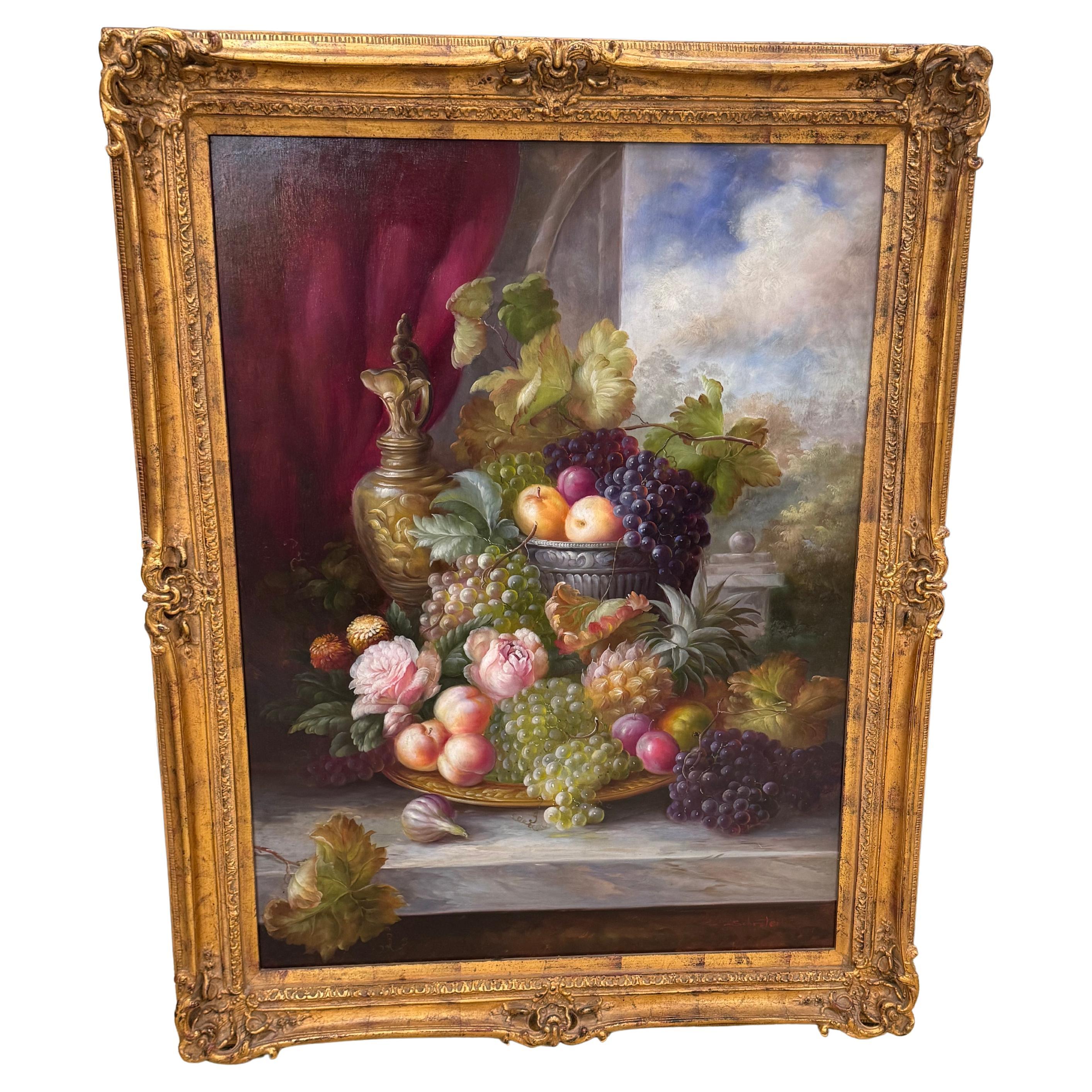 Pintura original inspirada  "Naturaleza muerta con fruta" de James Poulton, un británico