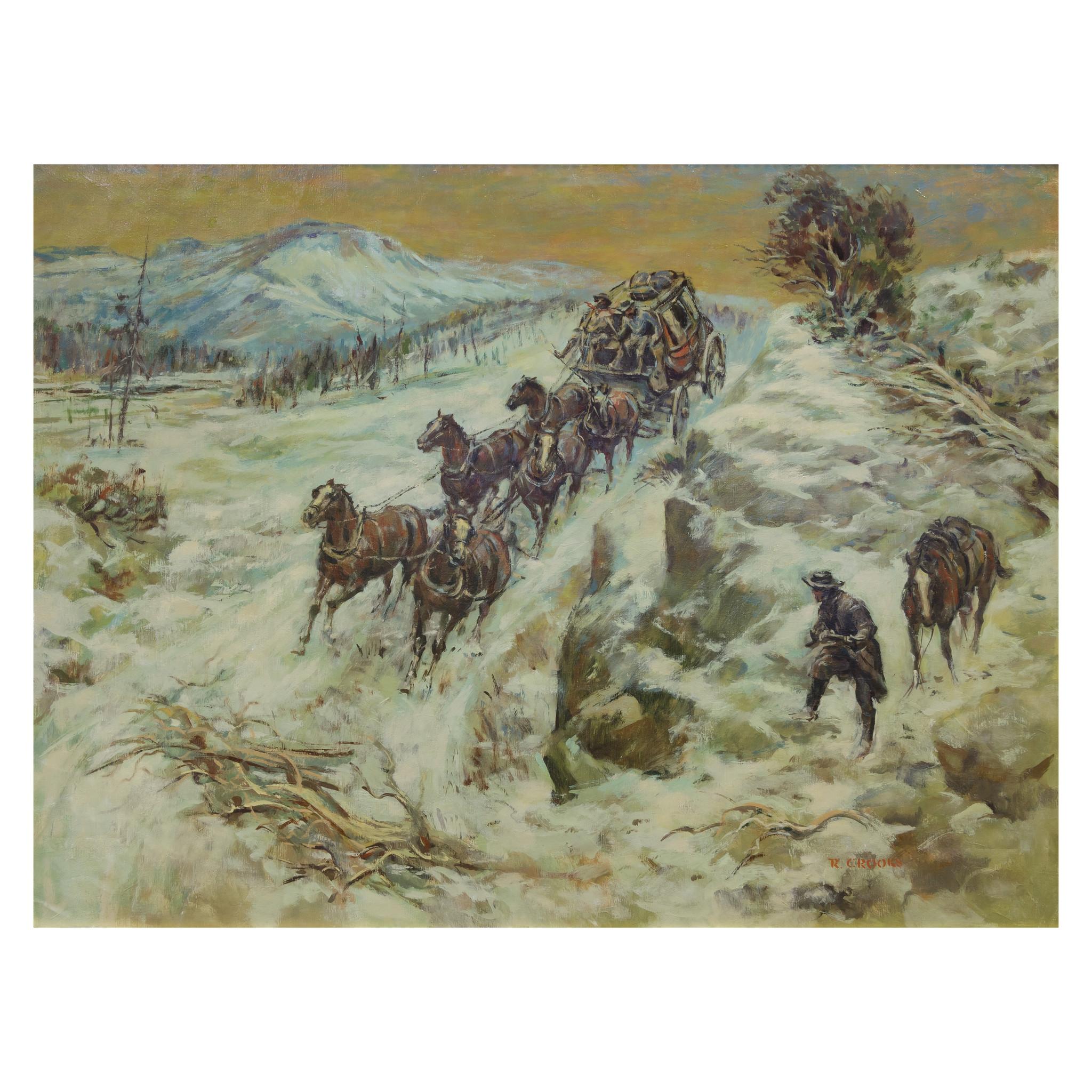 Oil on canvas; Framed. Ron painted about 200 oils of Western scenes a year. 