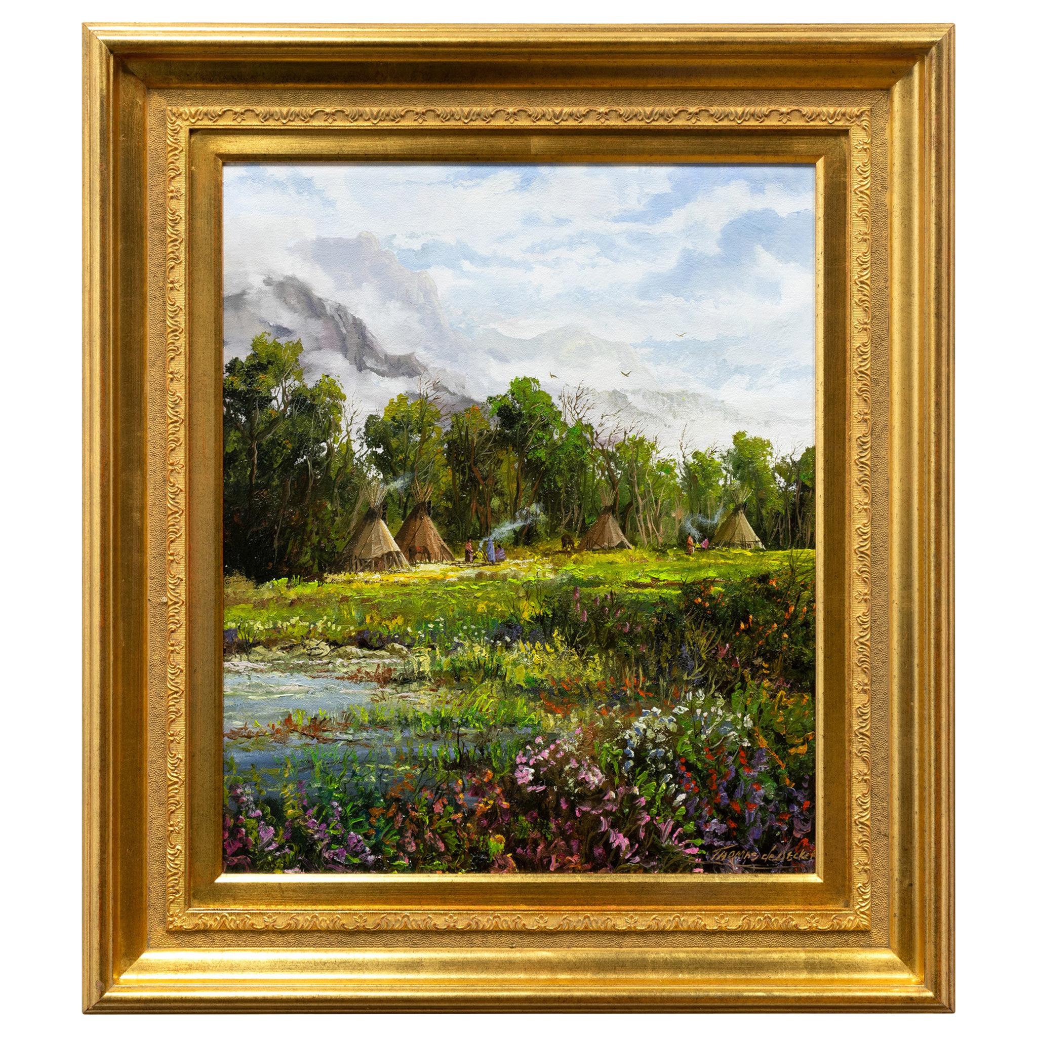 Original Painting "Northern Plains Encampment" by Thomas deDecker For Sale
