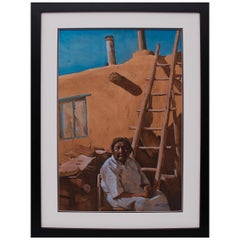Original Painting of a Native American Woman at Taos Pueblo, New Mexico