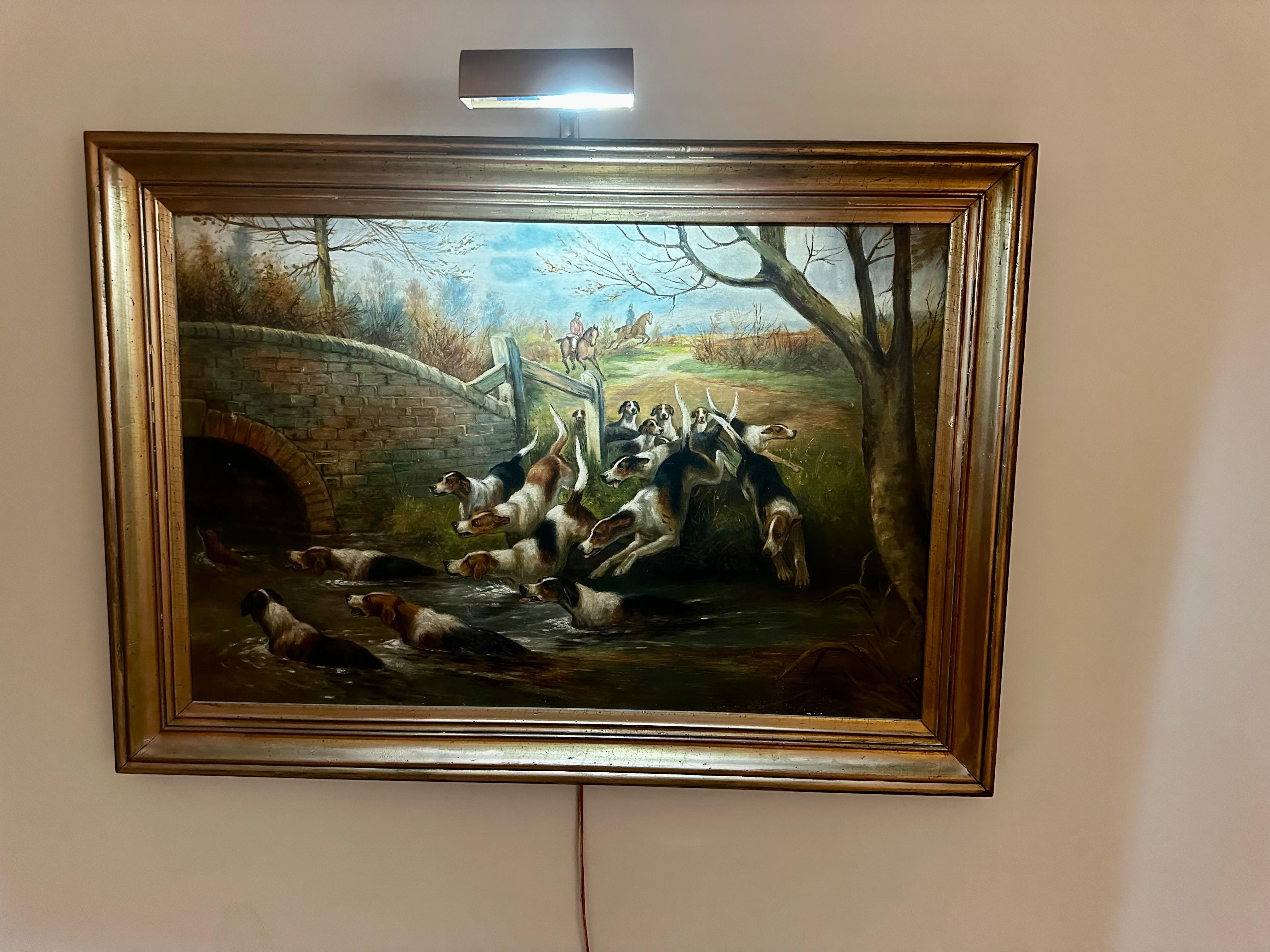 Canvas Original Painting of Hunt Scene by Listed Artist Arthur Alfred Davis For Sale