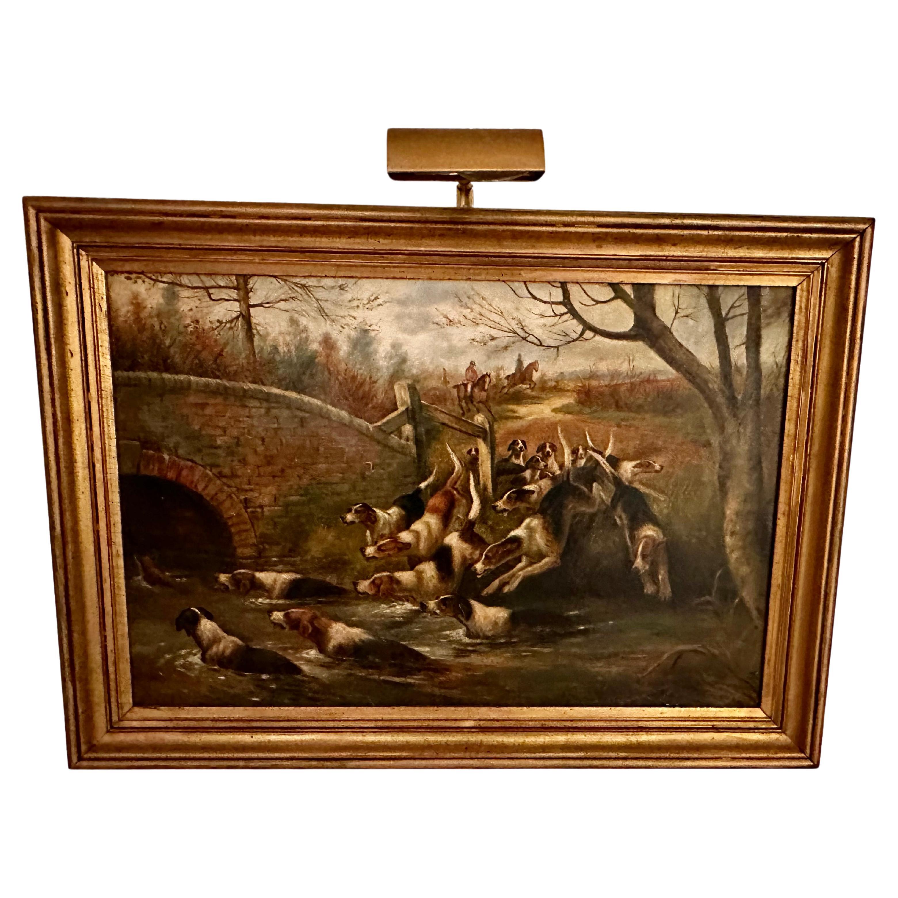Peinture originale de la scène de chasse de l'artiste référencé Arthur Alfred Davis