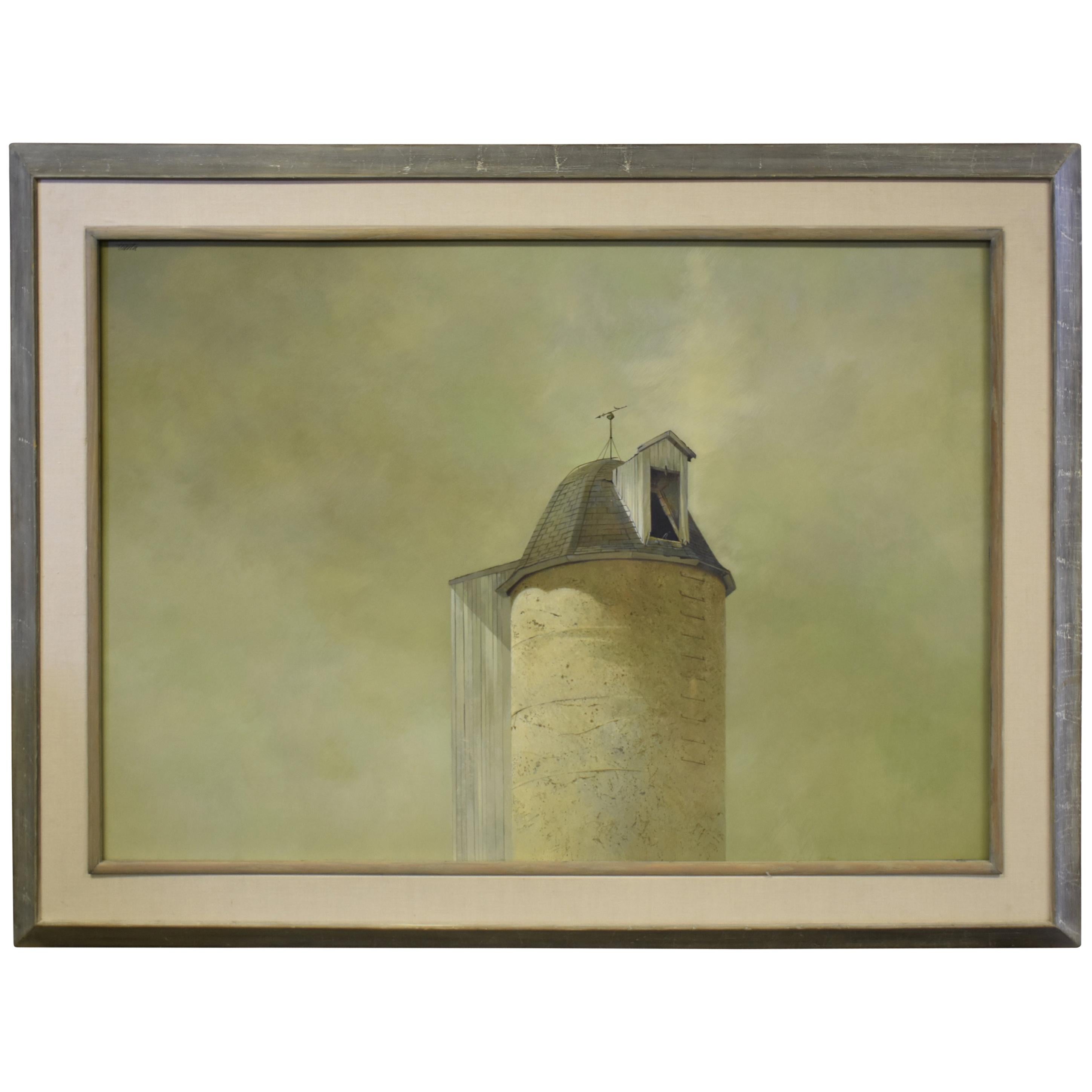 Original Painting Oil on Board Richard Treaster Silo with Weathervane