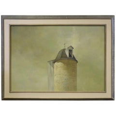 Original Painting Oil on Board Richard Treaster Silo with Weathervane