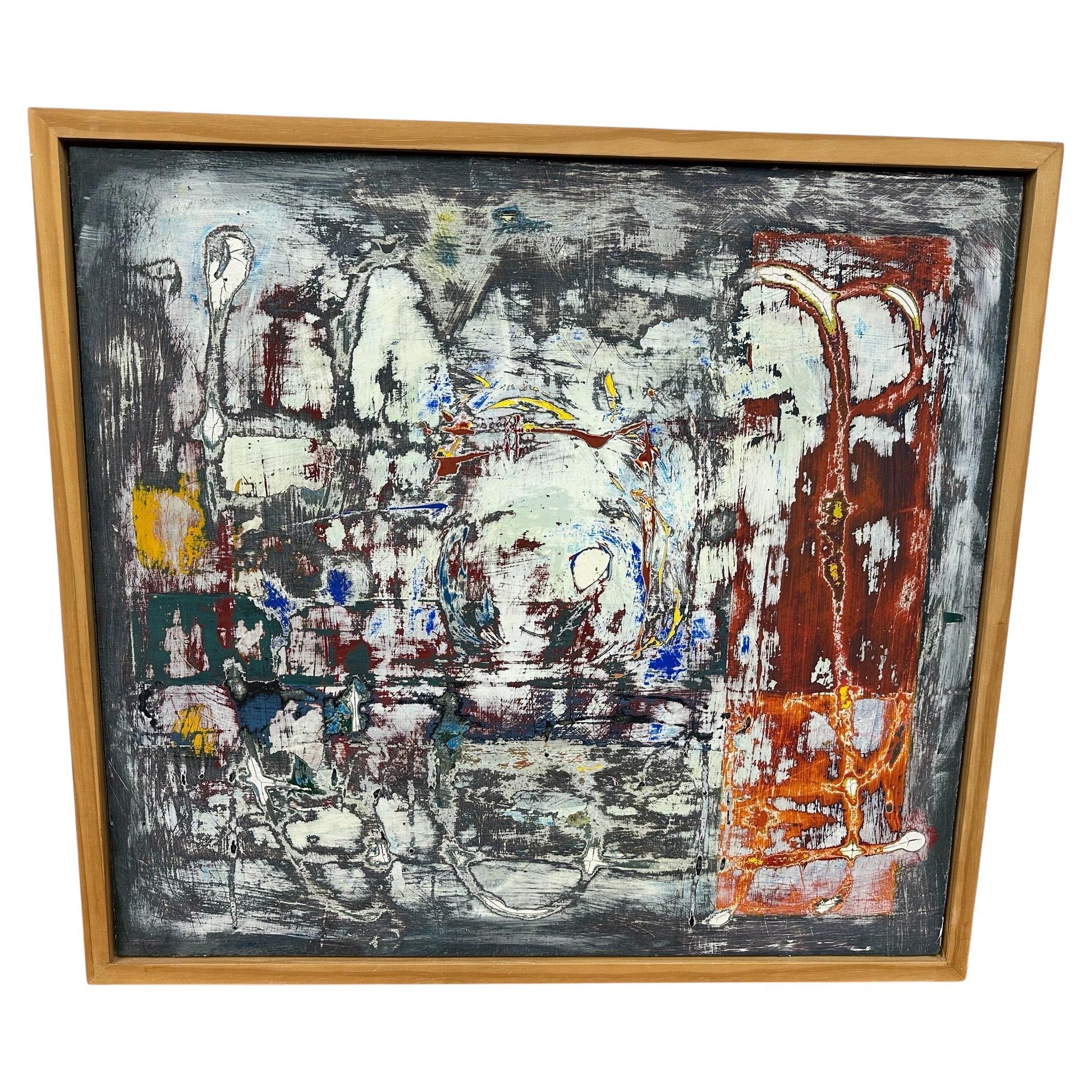 Quadro originale su tavola Quadro astratto modernista con cornice, firmato T. Joyce