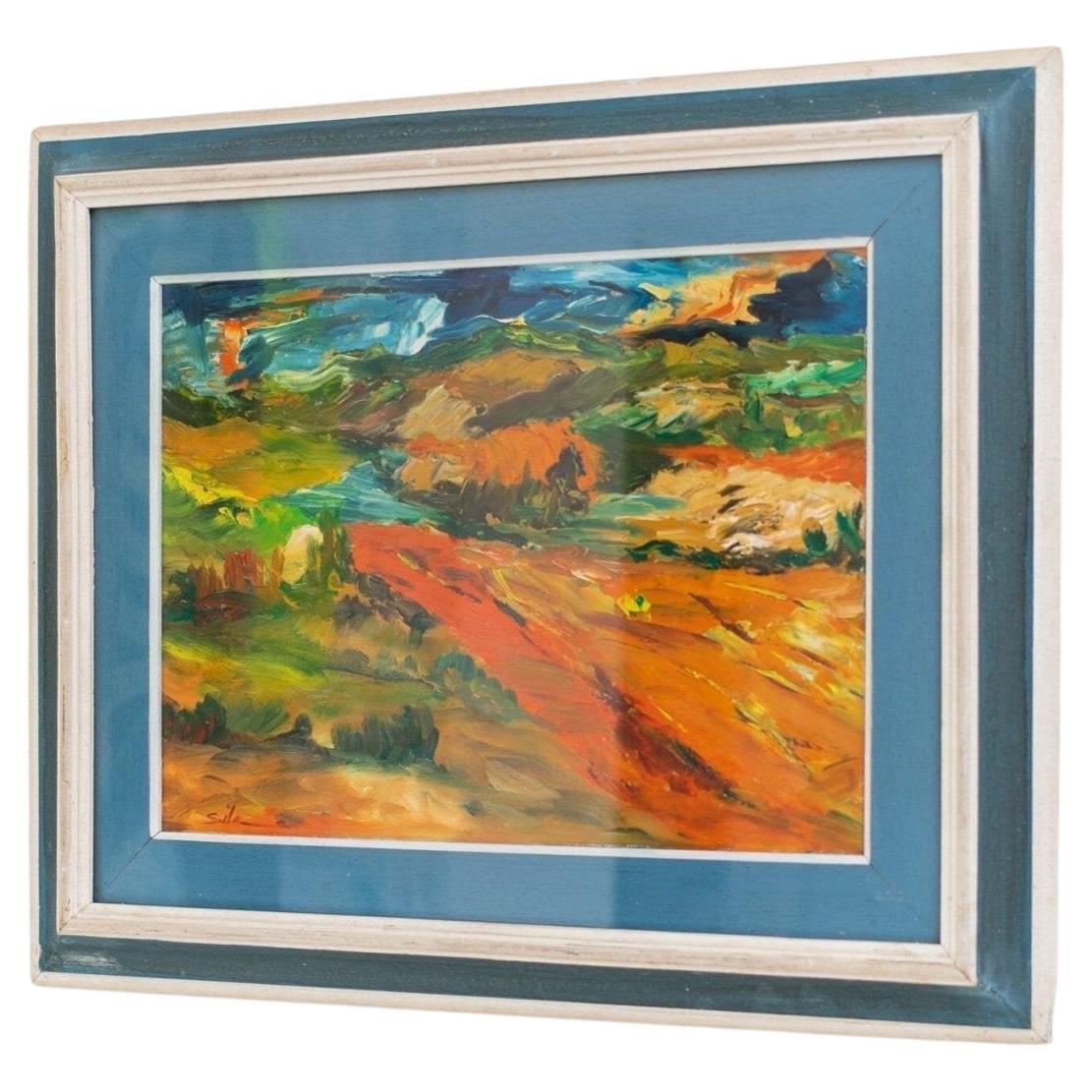 Peinture originale avec motif de paysage dans un cadre en bois, Italie, années 1960