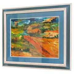 Peinture originale avec motif de paysage dans un cadre en bois, Italie, années 1960