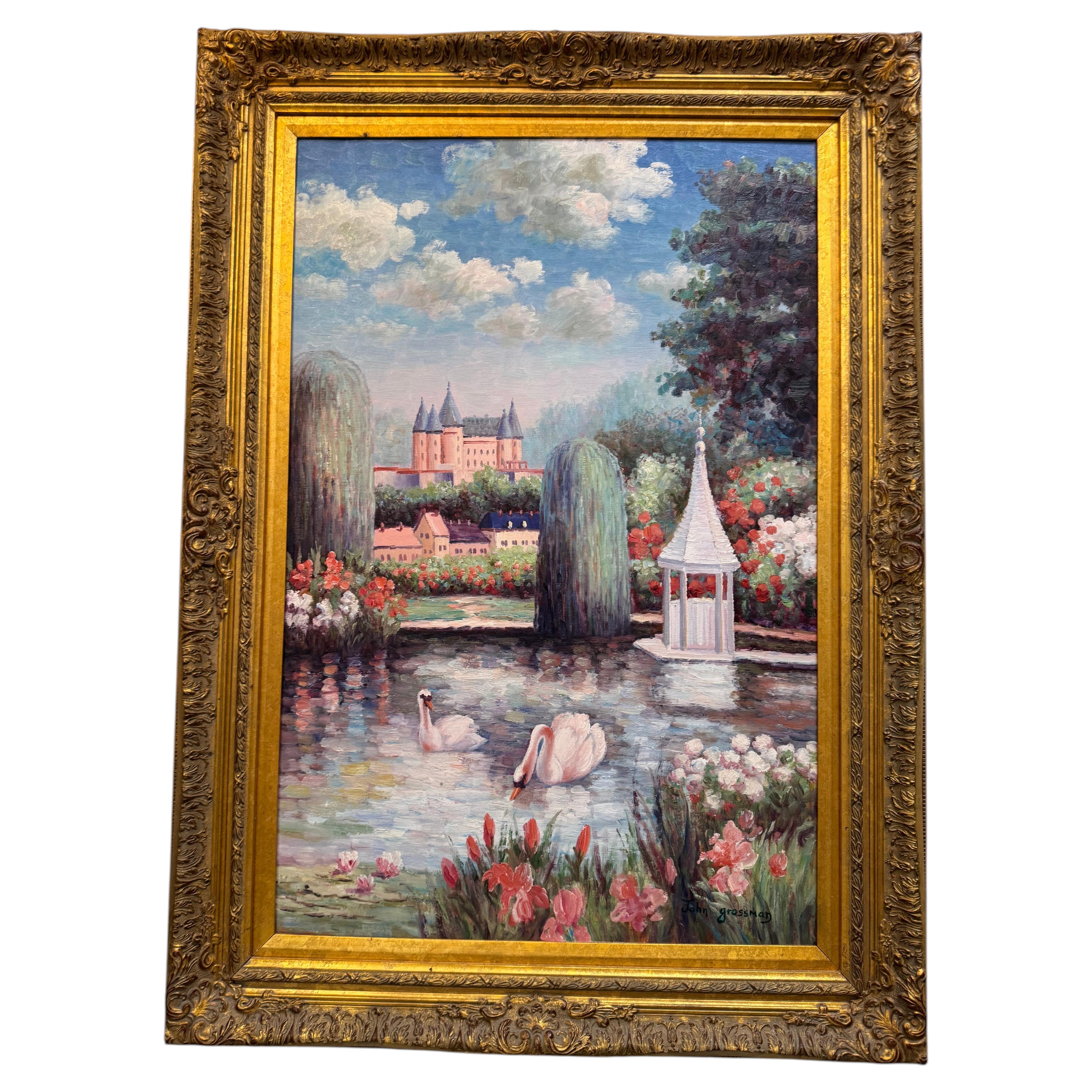 Mid century original painting inspired by artist work Grossman , an
