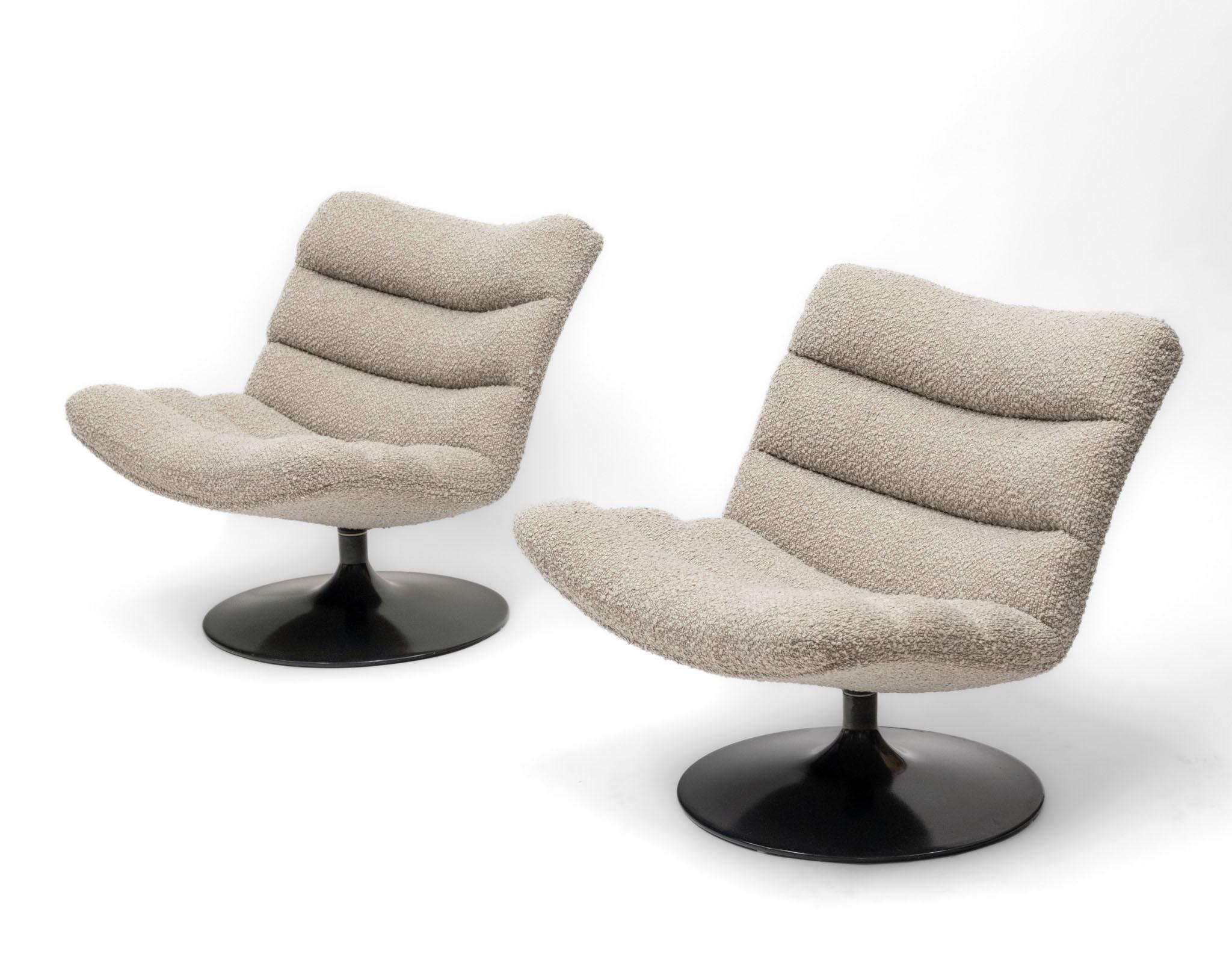 Pareja original Geoffrey Harcourt F506 Sillones Boucle Weave Artifort Años 80 Metal en venta