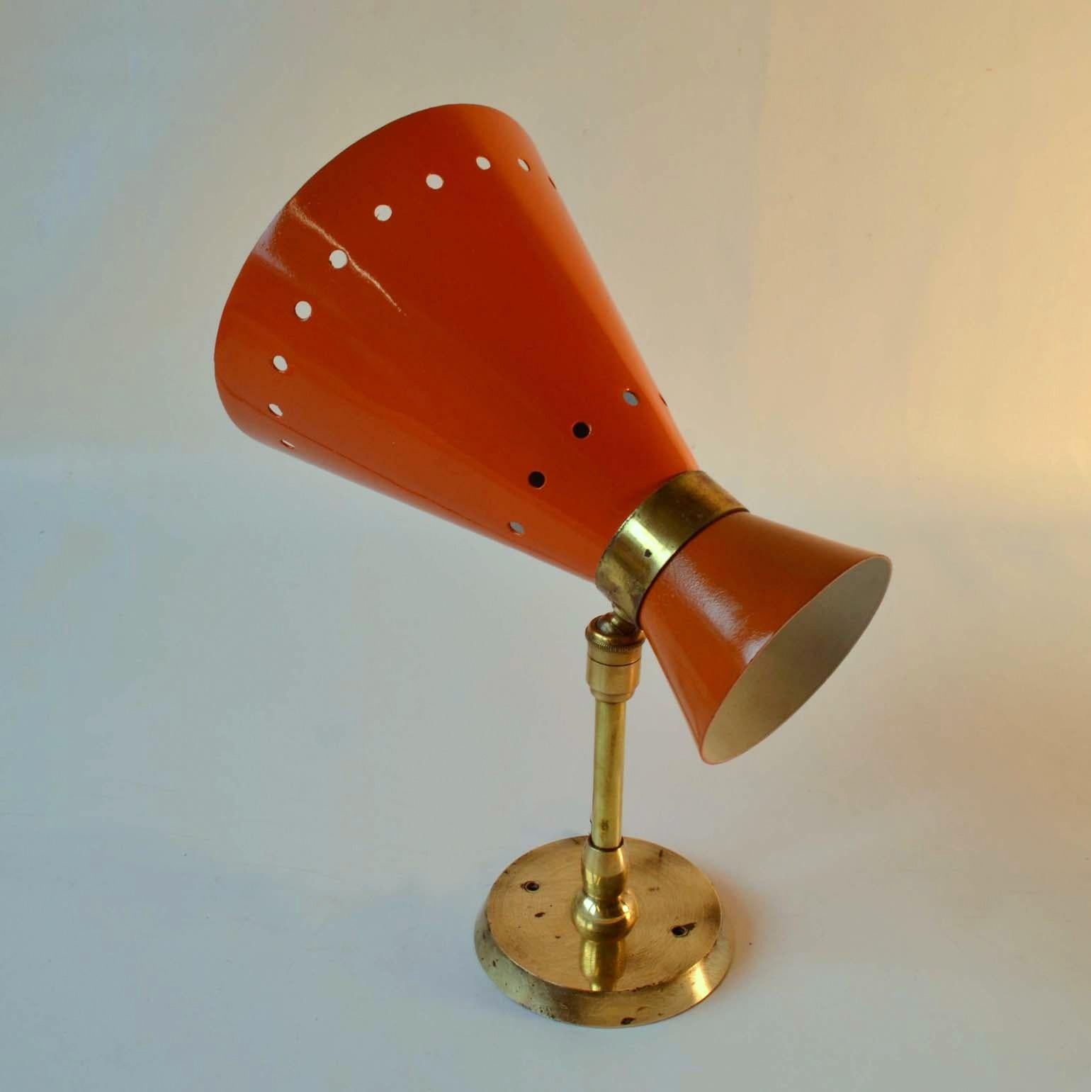Original Pair of 1950's Orange & Brass Wall Sconces In Good Condition In London, GB