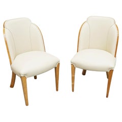 Original Pair of Art Deco 1930's Walnut and Cream Leather Side Chairs