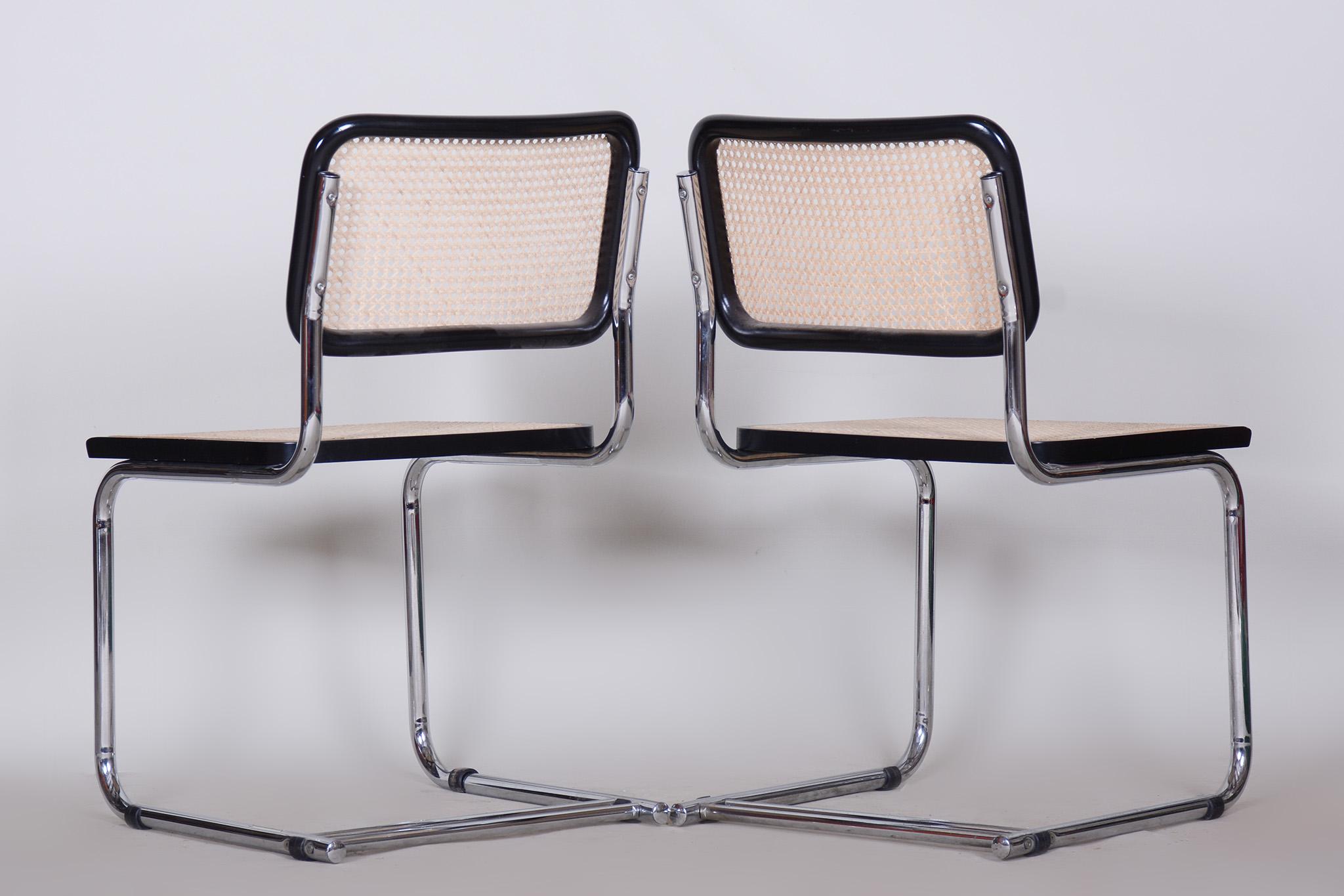 Original Pair of Bauhaus Chairs, Chrome-Plated Steel, Rattan Beech, 1960s, Italy For Sale 6