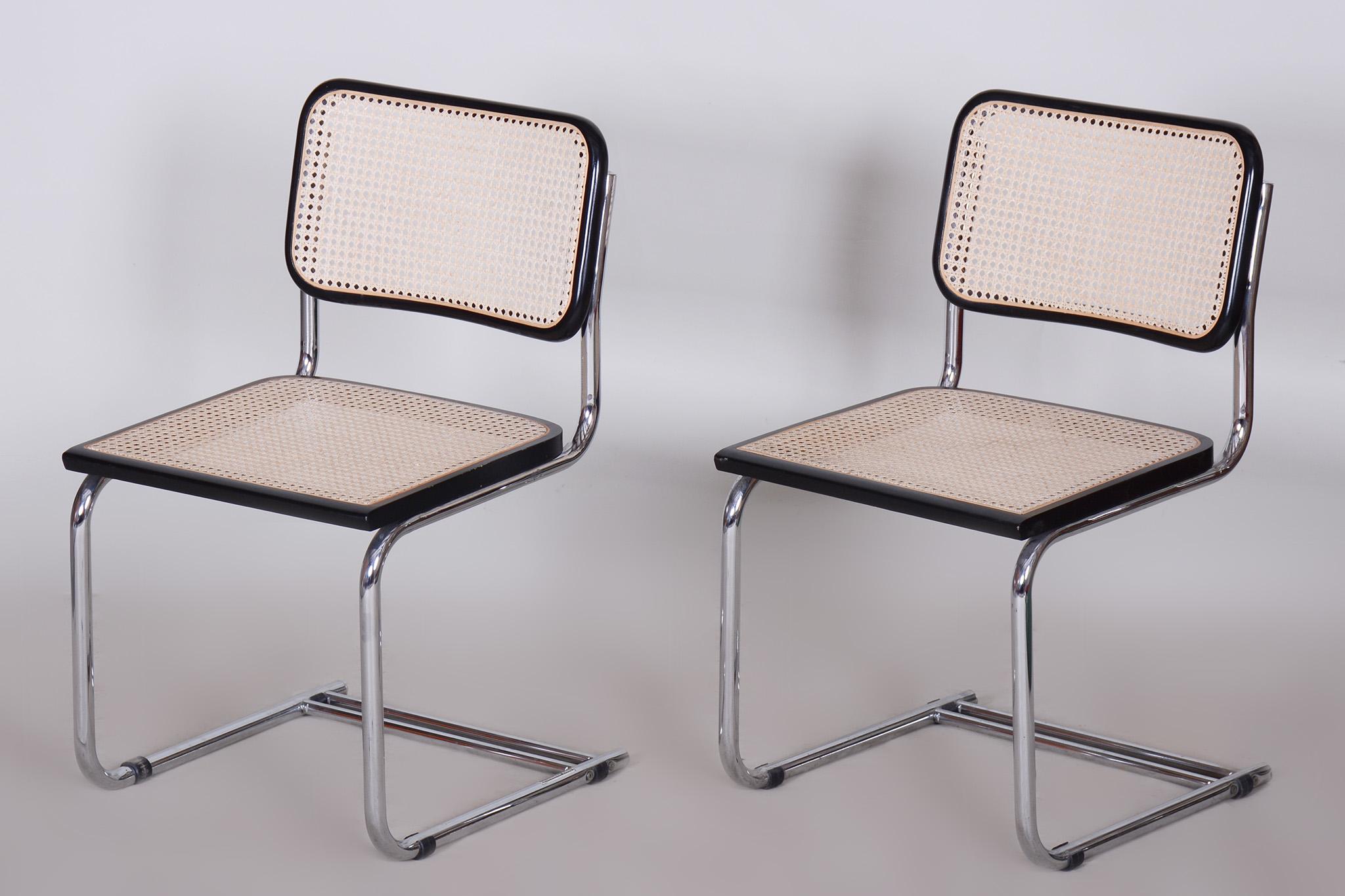 Mid-20th Century Original Pair of Bauhaus Chairs, Chrome-Plated Steel, Rattan Beech, 1960s, Italy For Sale