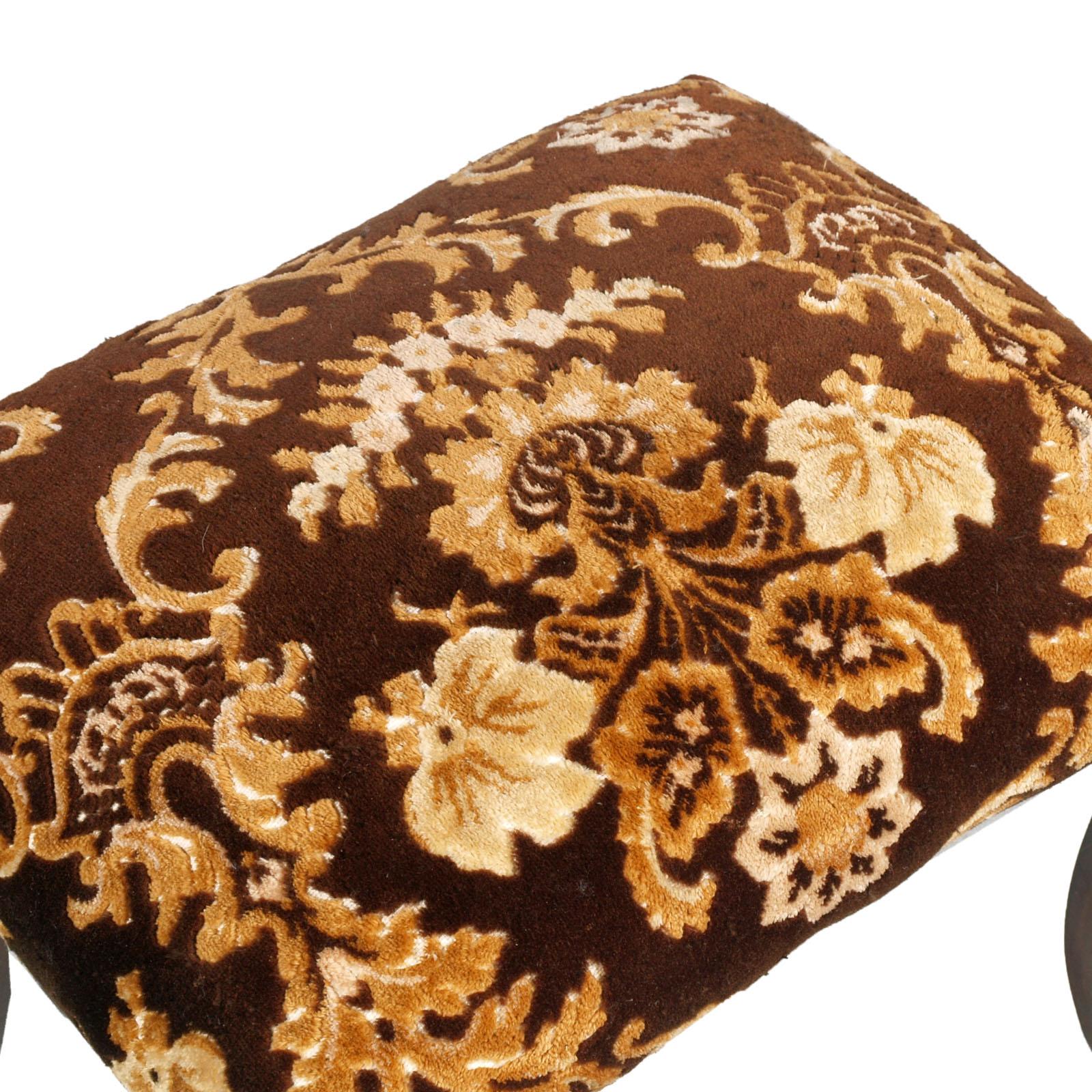 Original Pair of Bedroom Armchairs with Footstool, Damask Velvet Upholstered For Sale 3