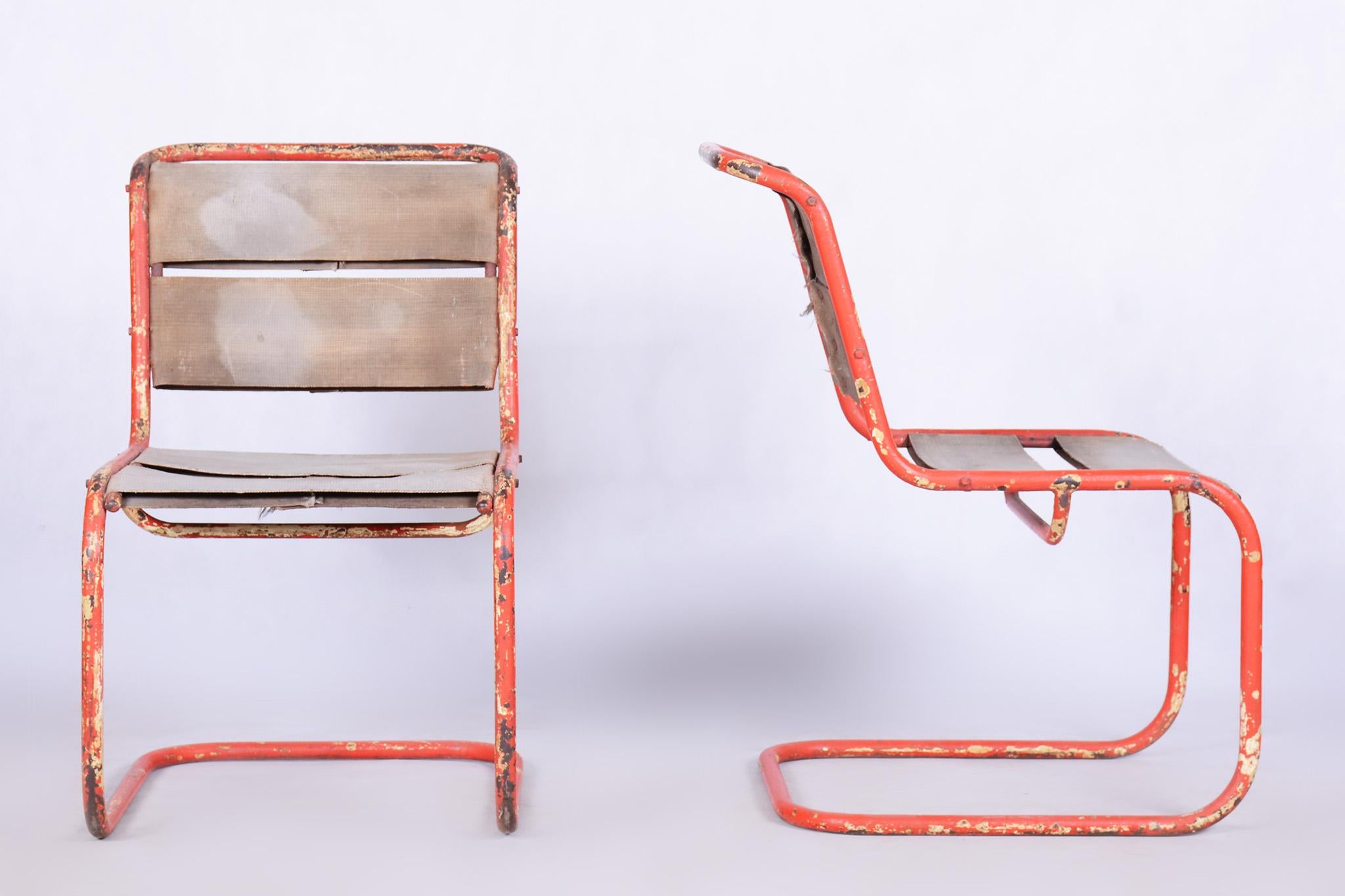 Original Pair of Chairs by Josef Gocar, Lacquered Steel, Czechia, 1930s For Sale 1