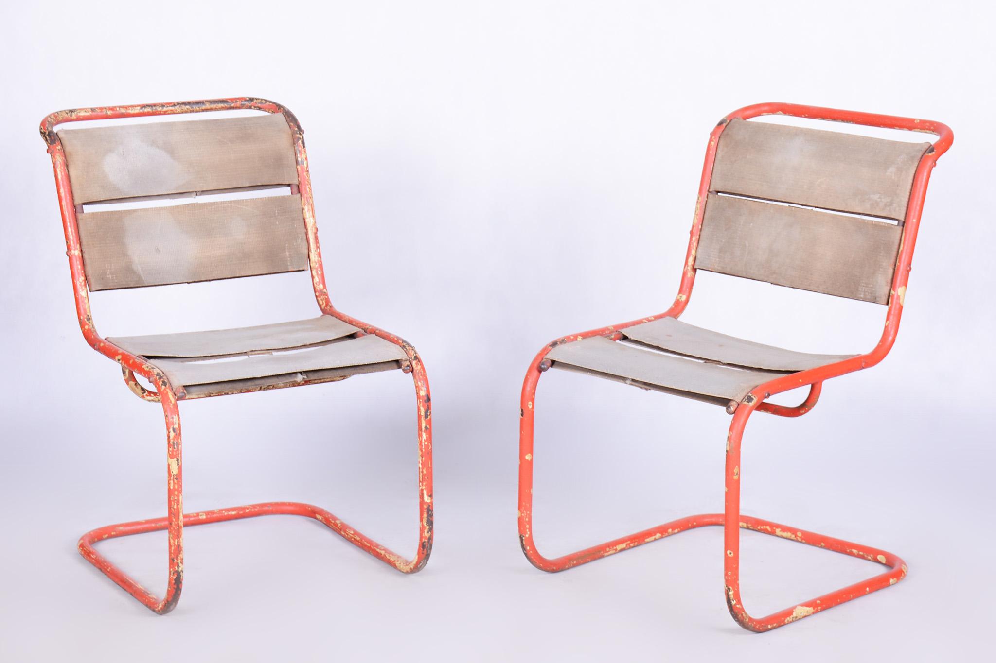 Original Pair of Chairs by Josef Gocar, Lacquered Steel, Czechia, 1930s For Sale 4