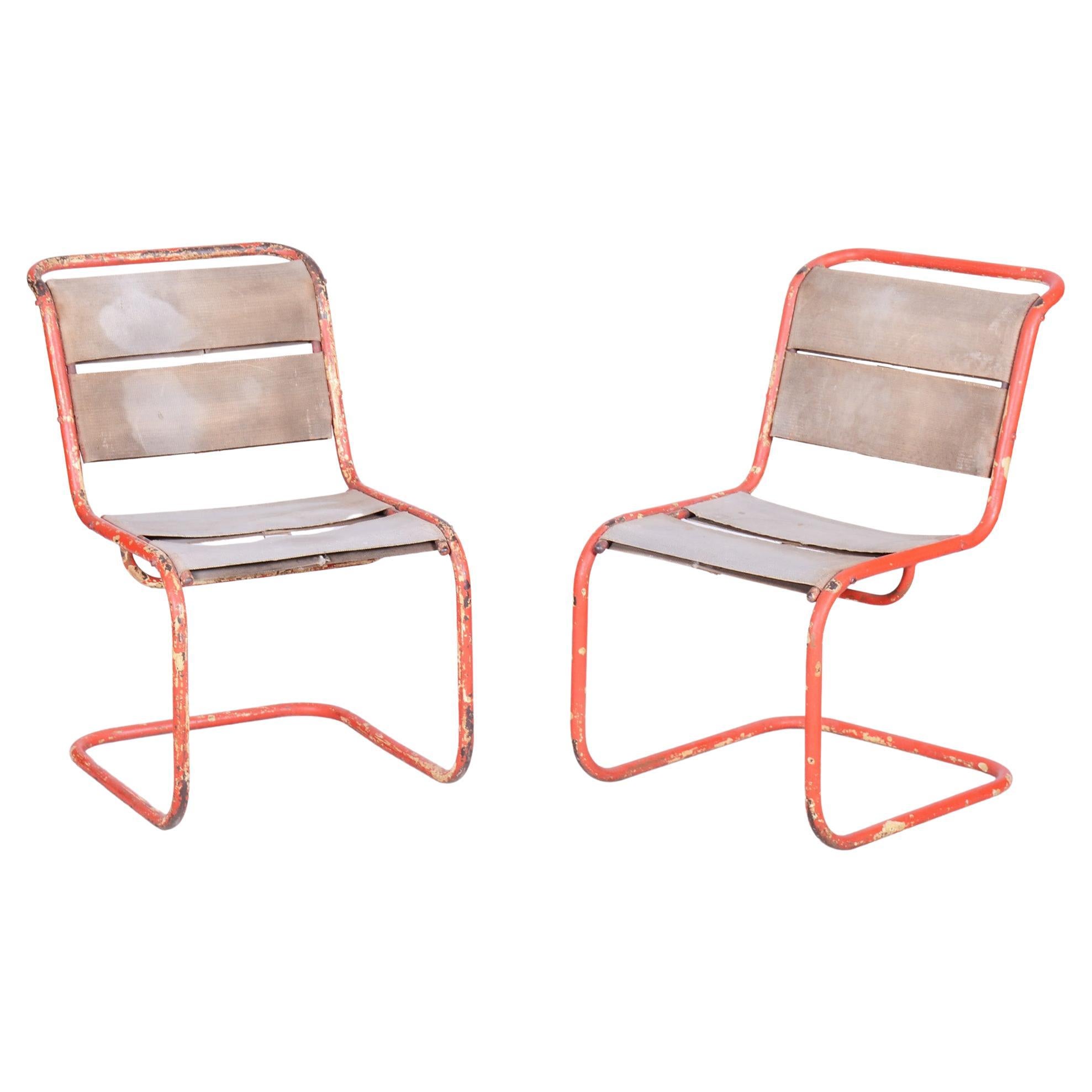 Original Pair of Chairs by Josef Gocar, Lacquered Steel, Czechia, 1930s For Sale