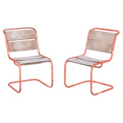 Vintage Original Pair of Chairs by Josef Gocar, Lacquered Steel, Czechia, 1930s