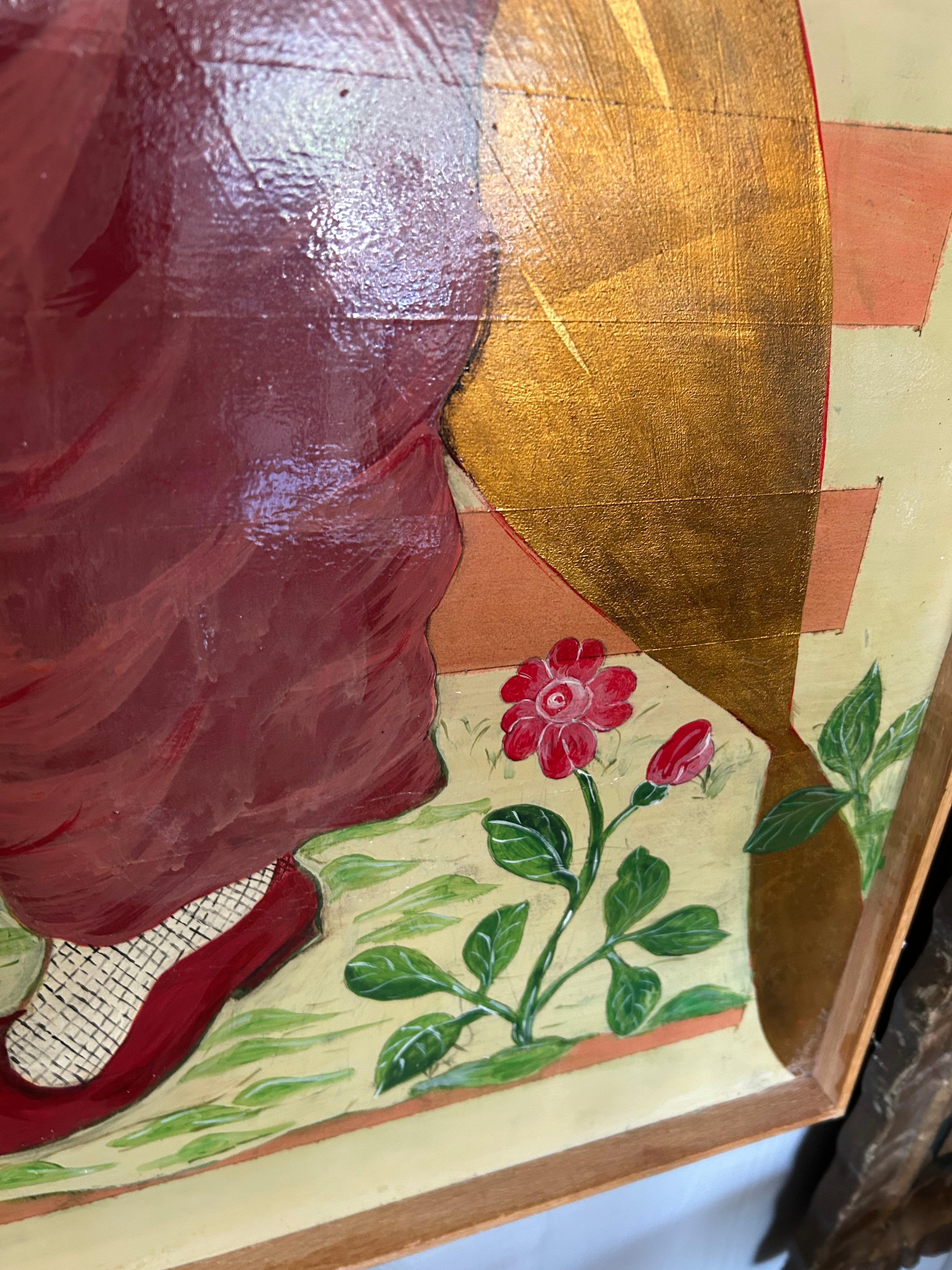 Original Pair of Contemporary Chinoiserie Figural Paintings on Panels For Sale 5
