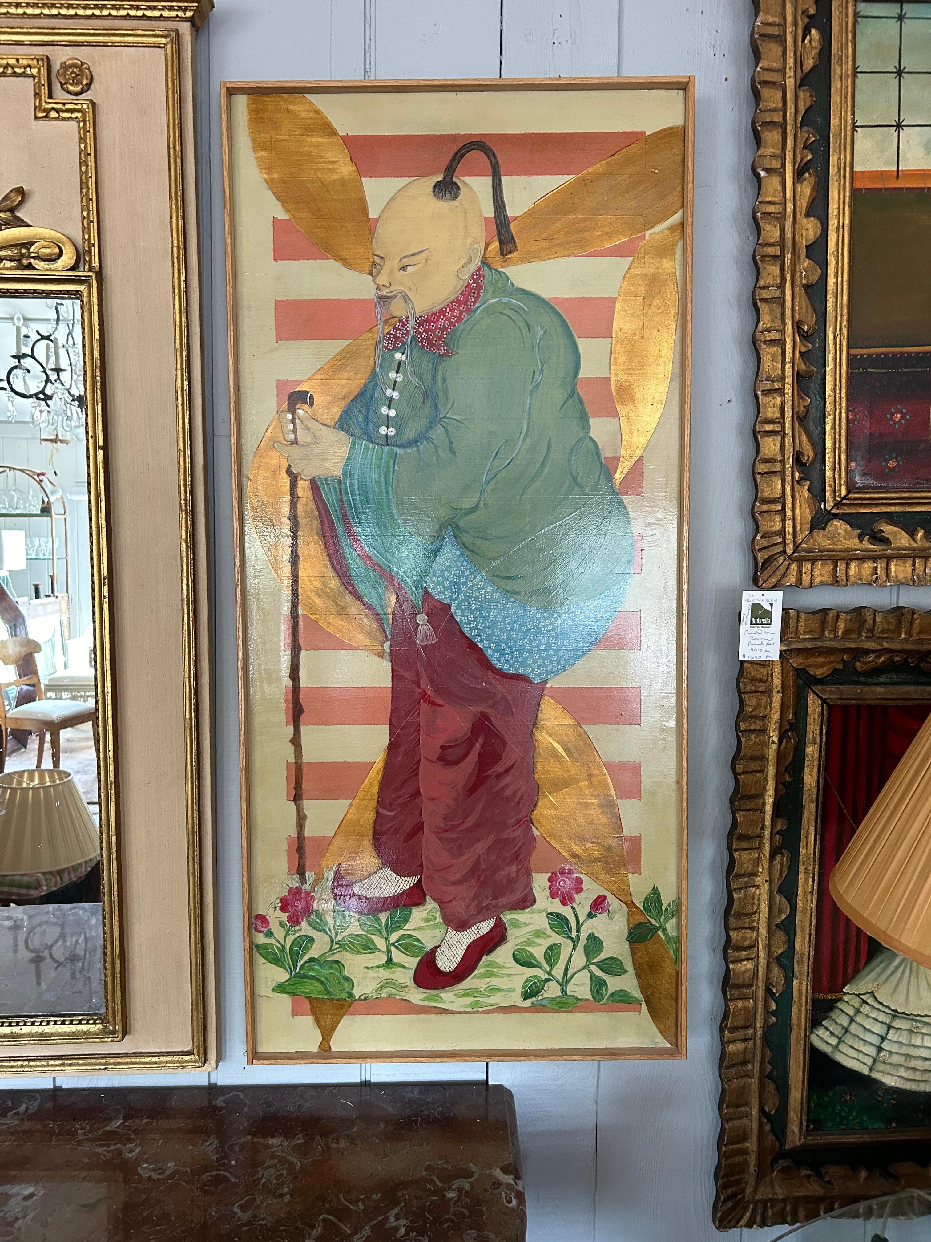Original Pair of Contemporary Chinoiserie Figural Paintings on Panels For Sale 9