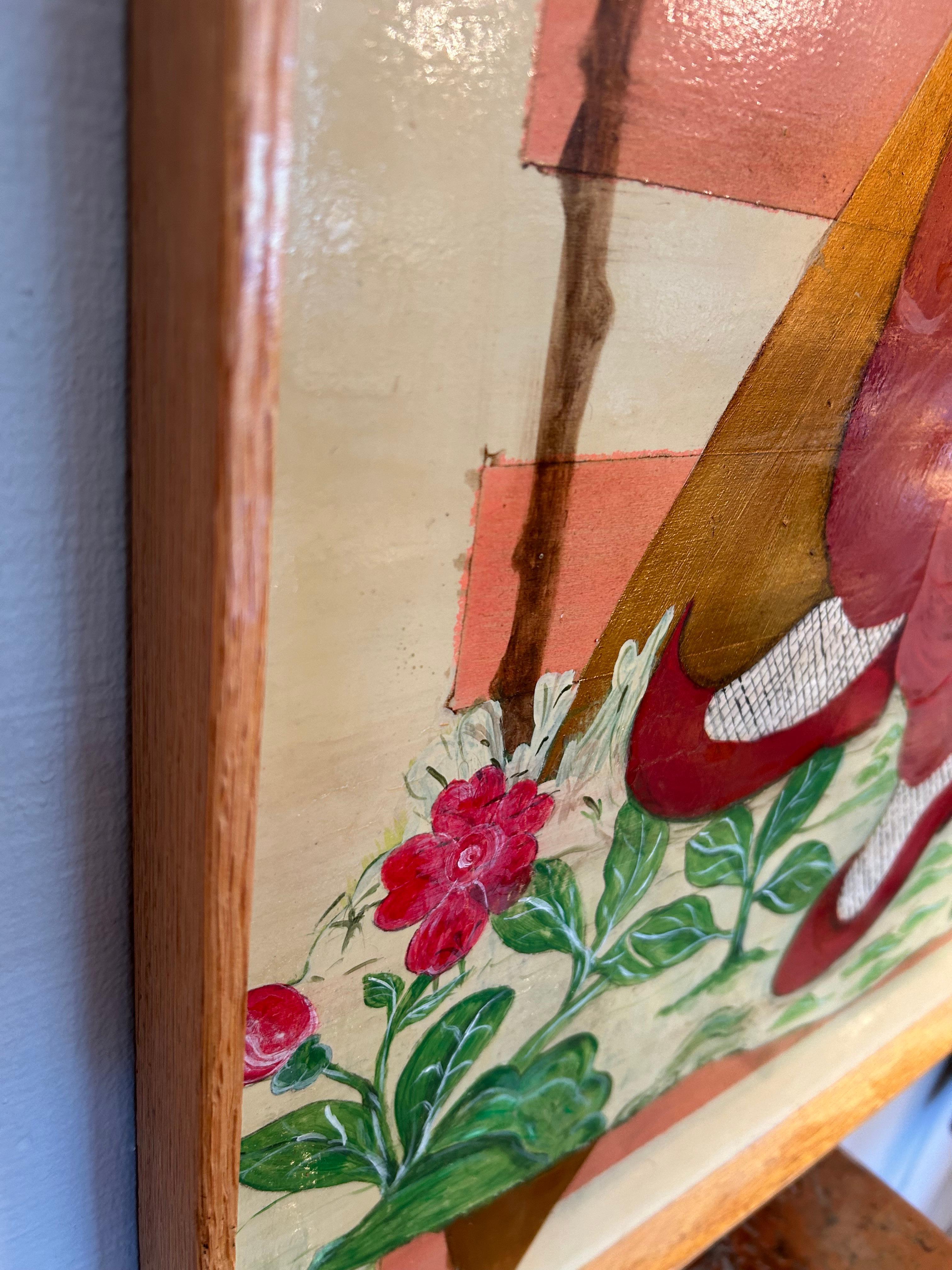 Original Pair of Contemporary Chinoiserie Figural Paintings on Panels For Sale 1