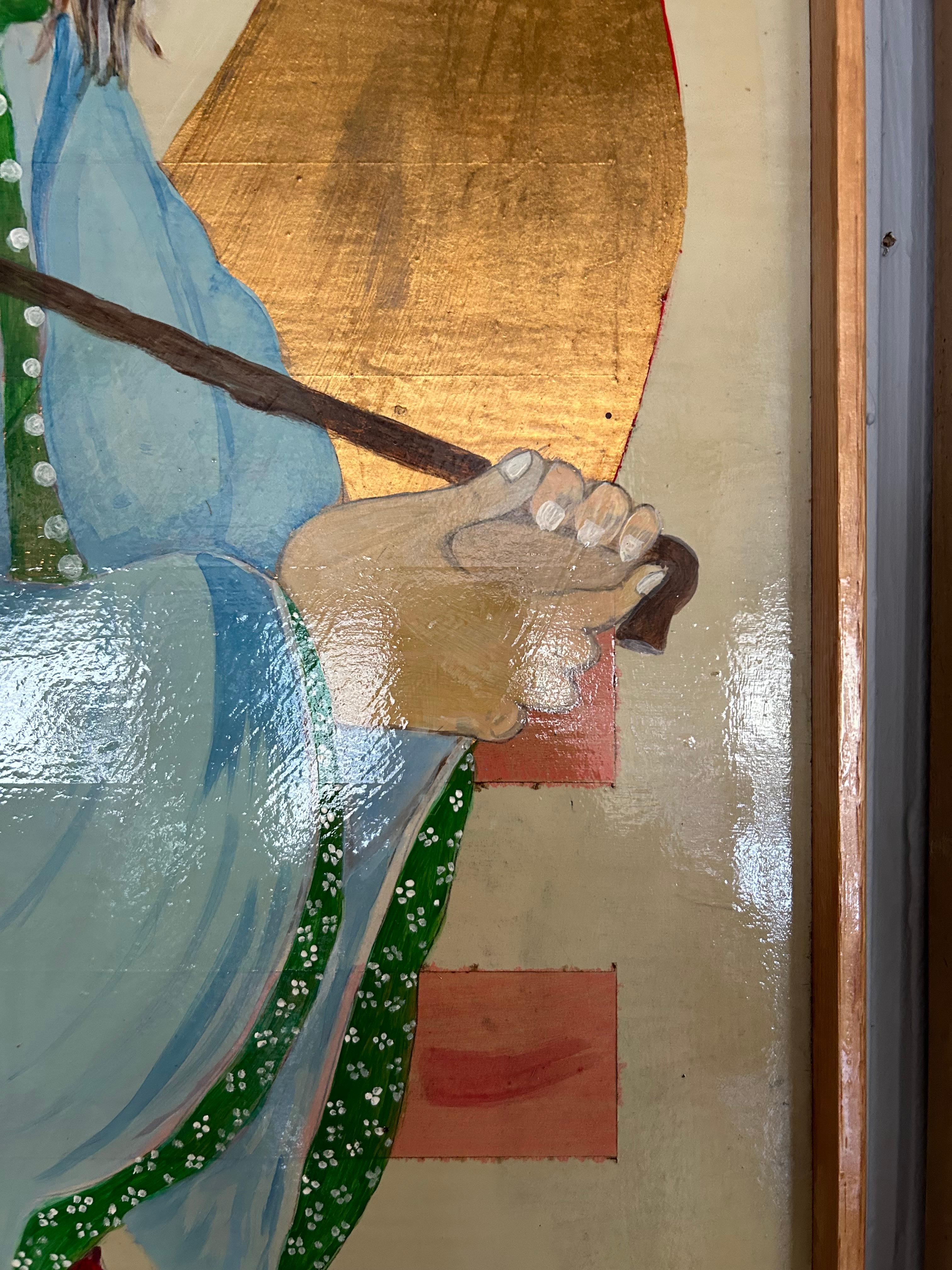 Original Pair of Contemporary Chinoiserie Figural Paintings on Panels For Sale 3