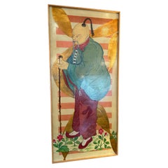 Original Pair of Contemporary Chinoiserie Figural Paintings on Panels