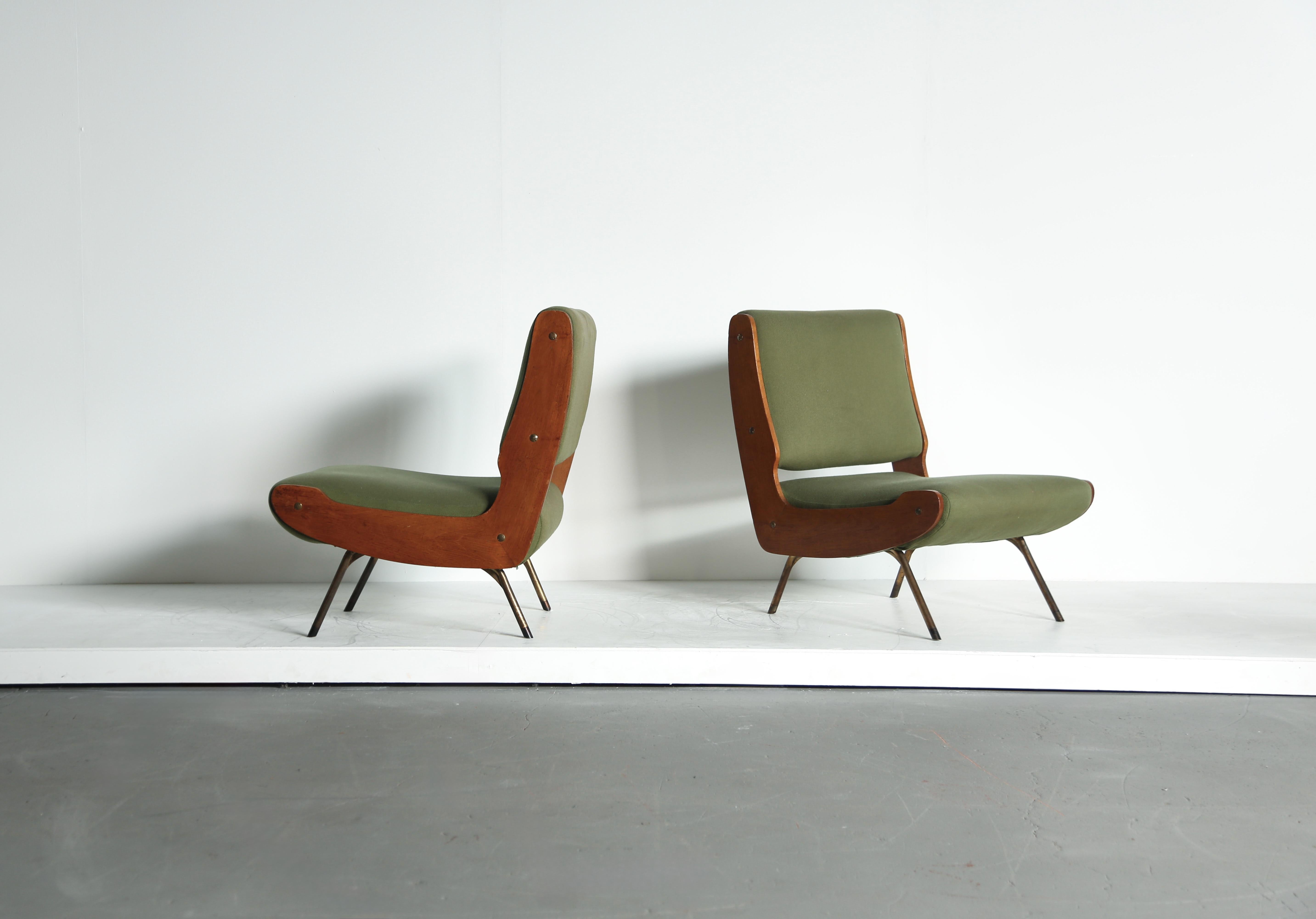 Originales Paar Gianfranco Frattini 836 Lounge Chairs, Cassina, Italien, 1950er Jahre (Moderne der Mitte des Jahrhunderts) im Angebot