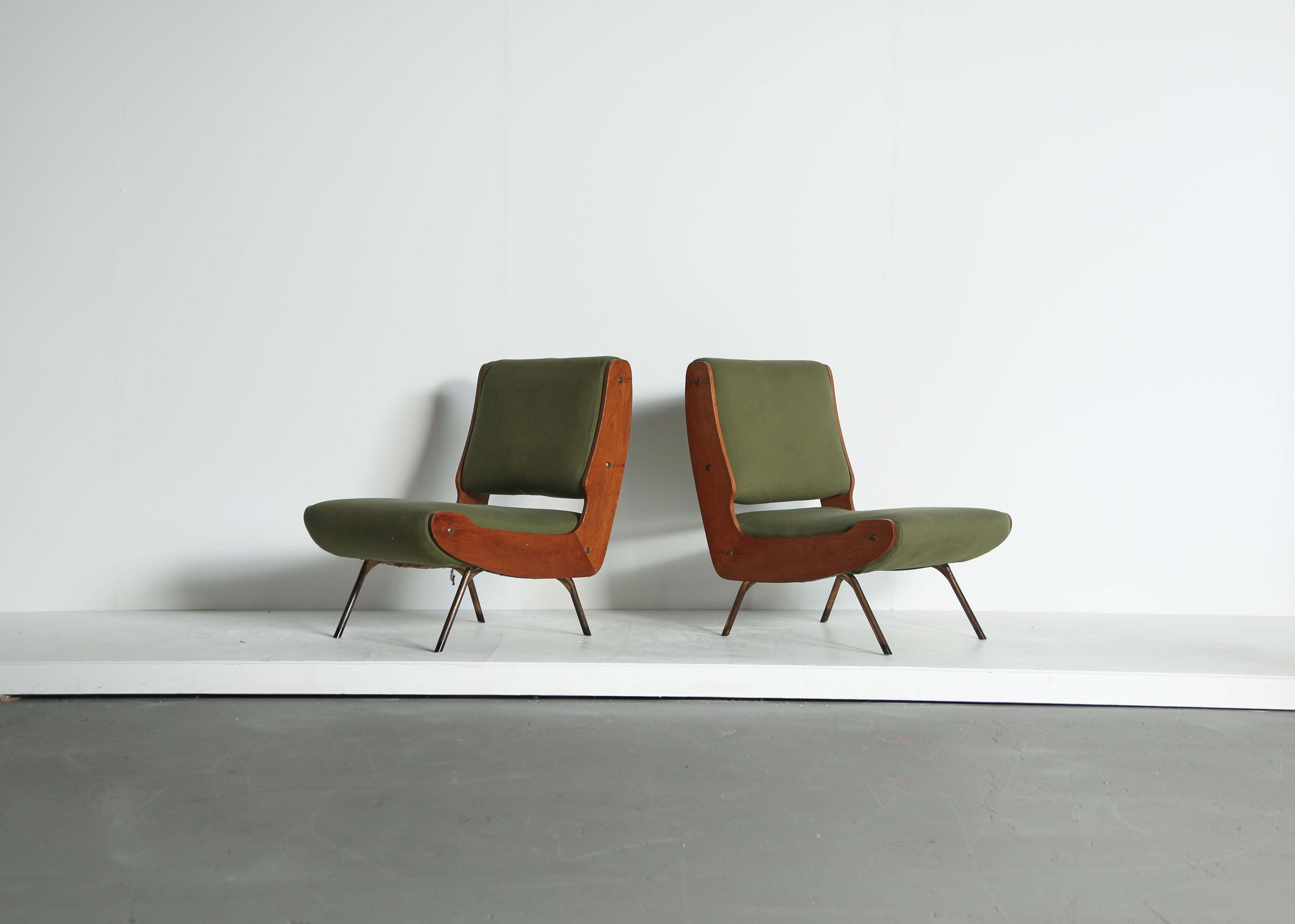 Originales Paar Gianfranco Frattini 836 Lounge Chairs, Cassina, Italien, 1950er Jahre (Italienisch) im Angebot