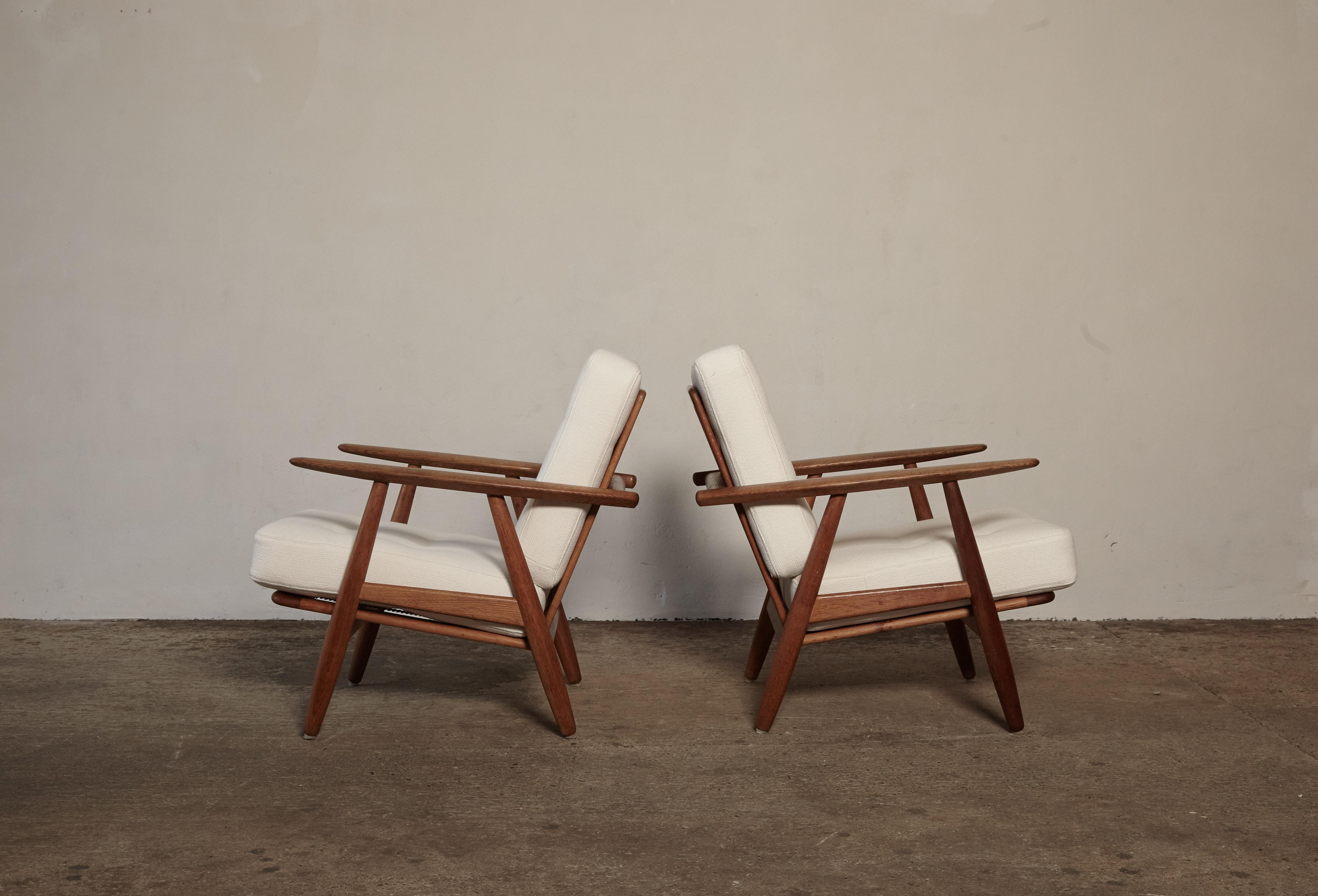 Fabric Original Pair of Hans Wegner GE-240 Cigar Chairs, Denmark, 1960s