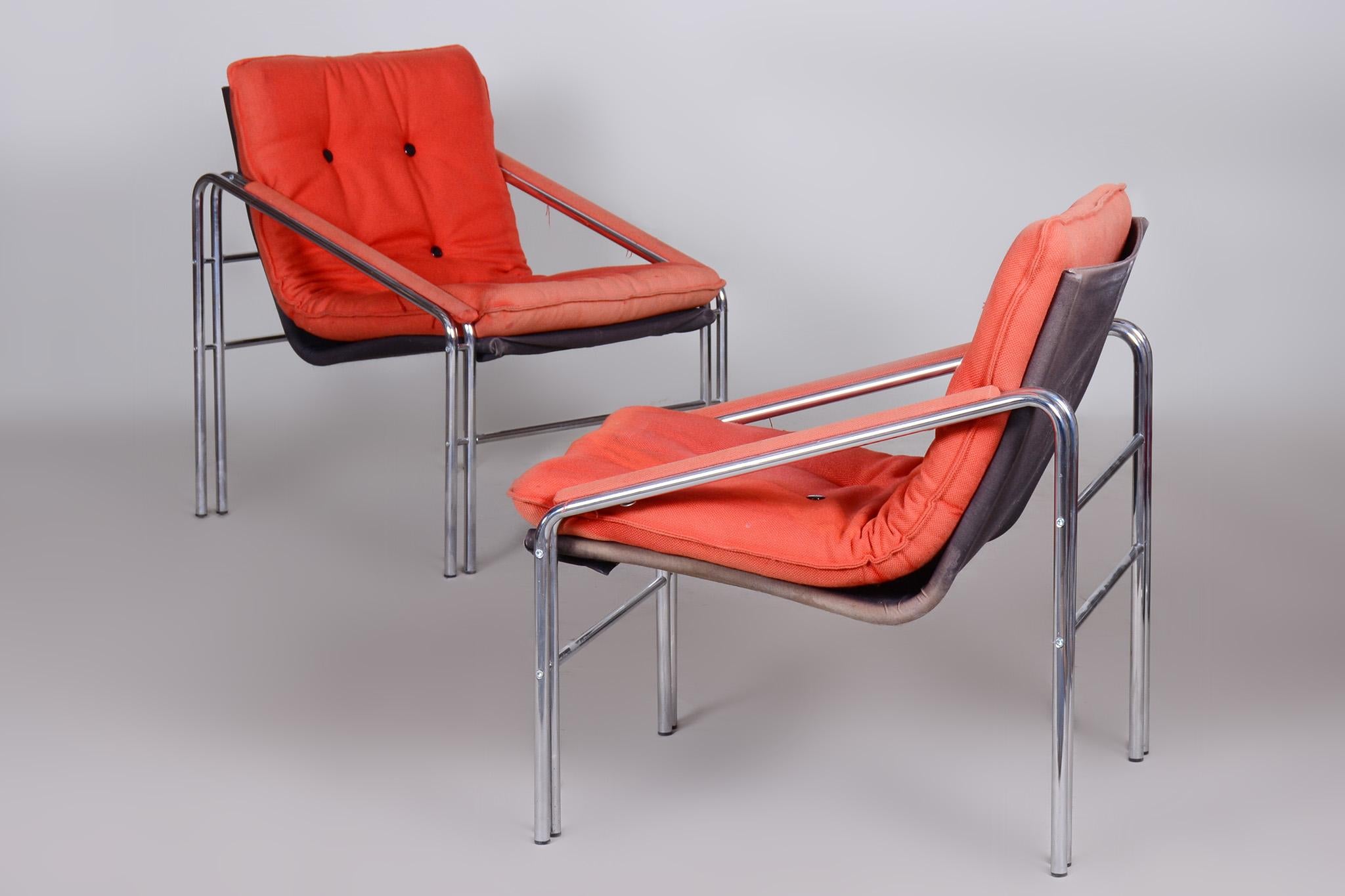 Fabric Original Pair of Midcentury Armchairs, Very Well-Preserved, Czechia, 1960s For Sale