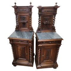 Original Pair of Nightstands in Walnut with Grey Marble