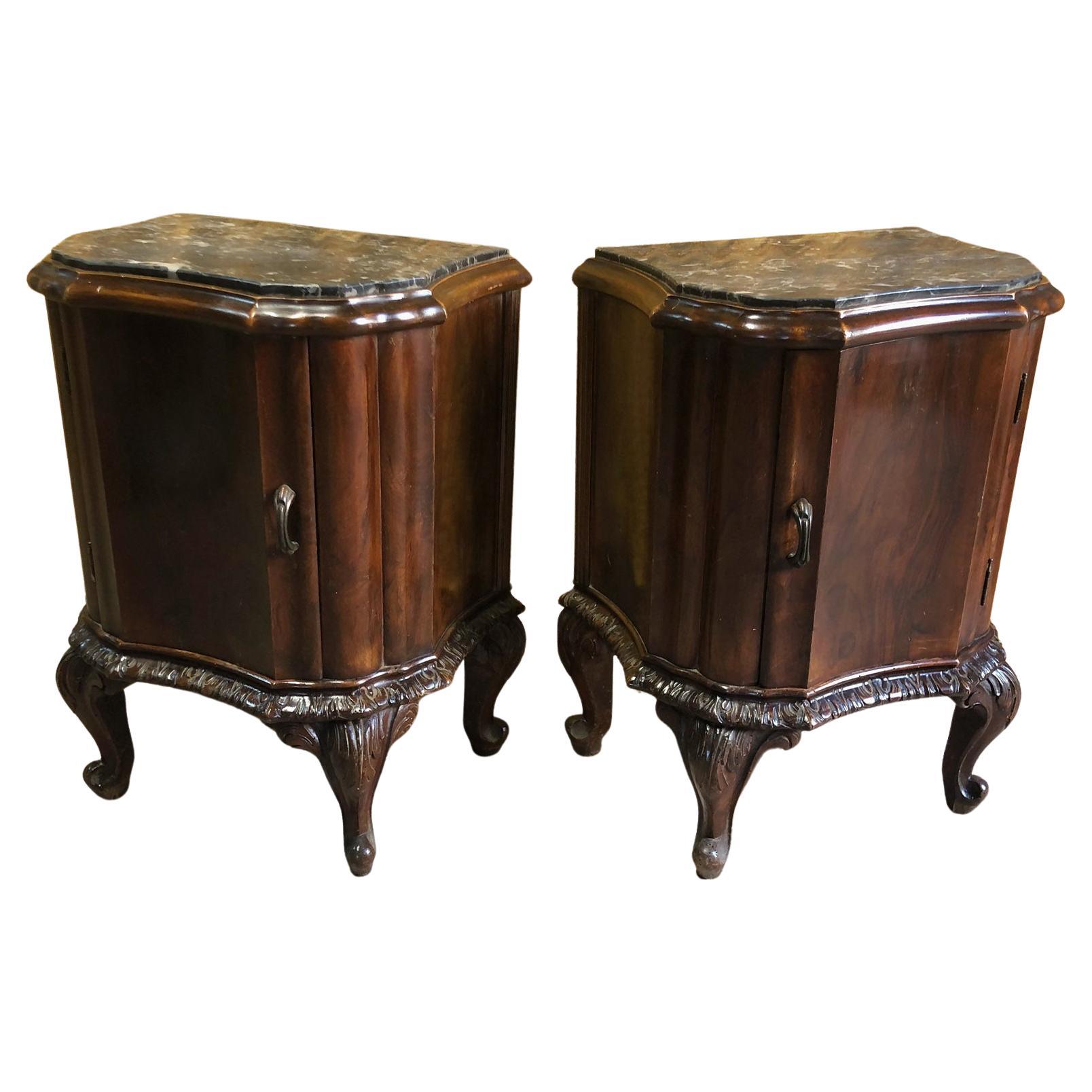 Original Pair of Nightstands in Walnut with Portoro Marble