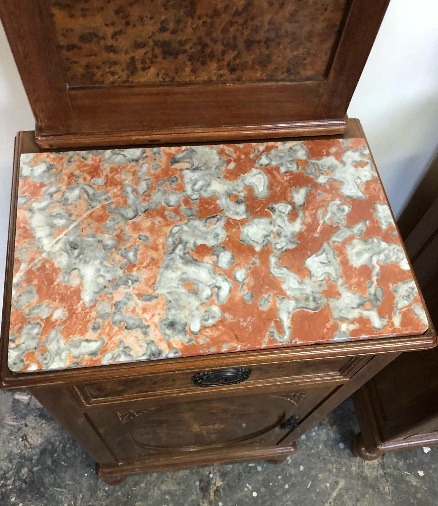 Mid-20th Century Original Pair of Nightstands Inlaid and Carved with Granite