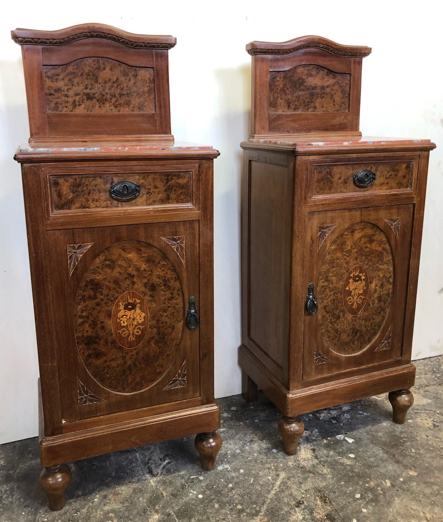 Original Pair of Nightstands Inlaid and Carved with Granite 2