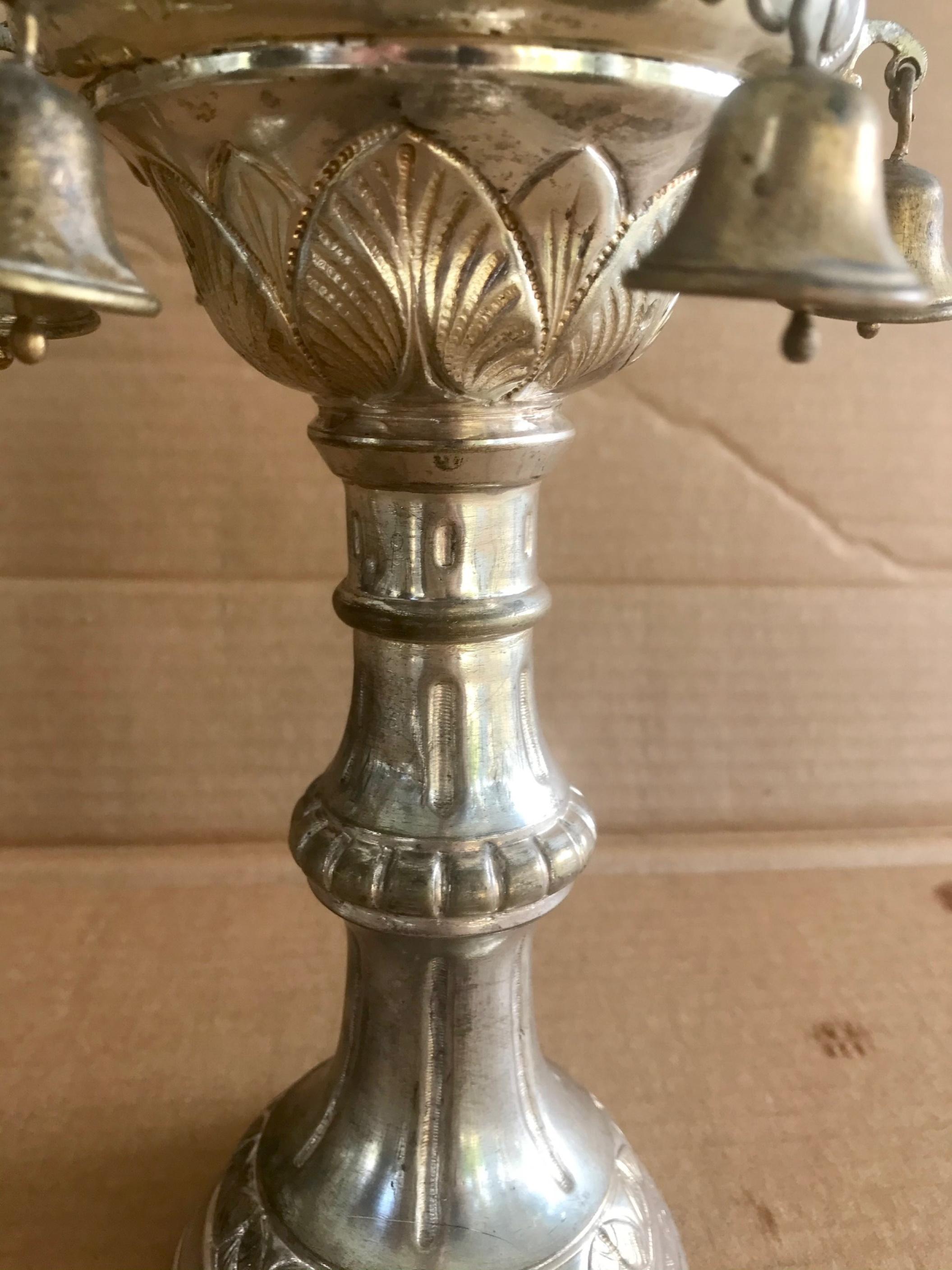 19th Century Original Pair of Silver Plated Brass Torah Finials, Rimonim