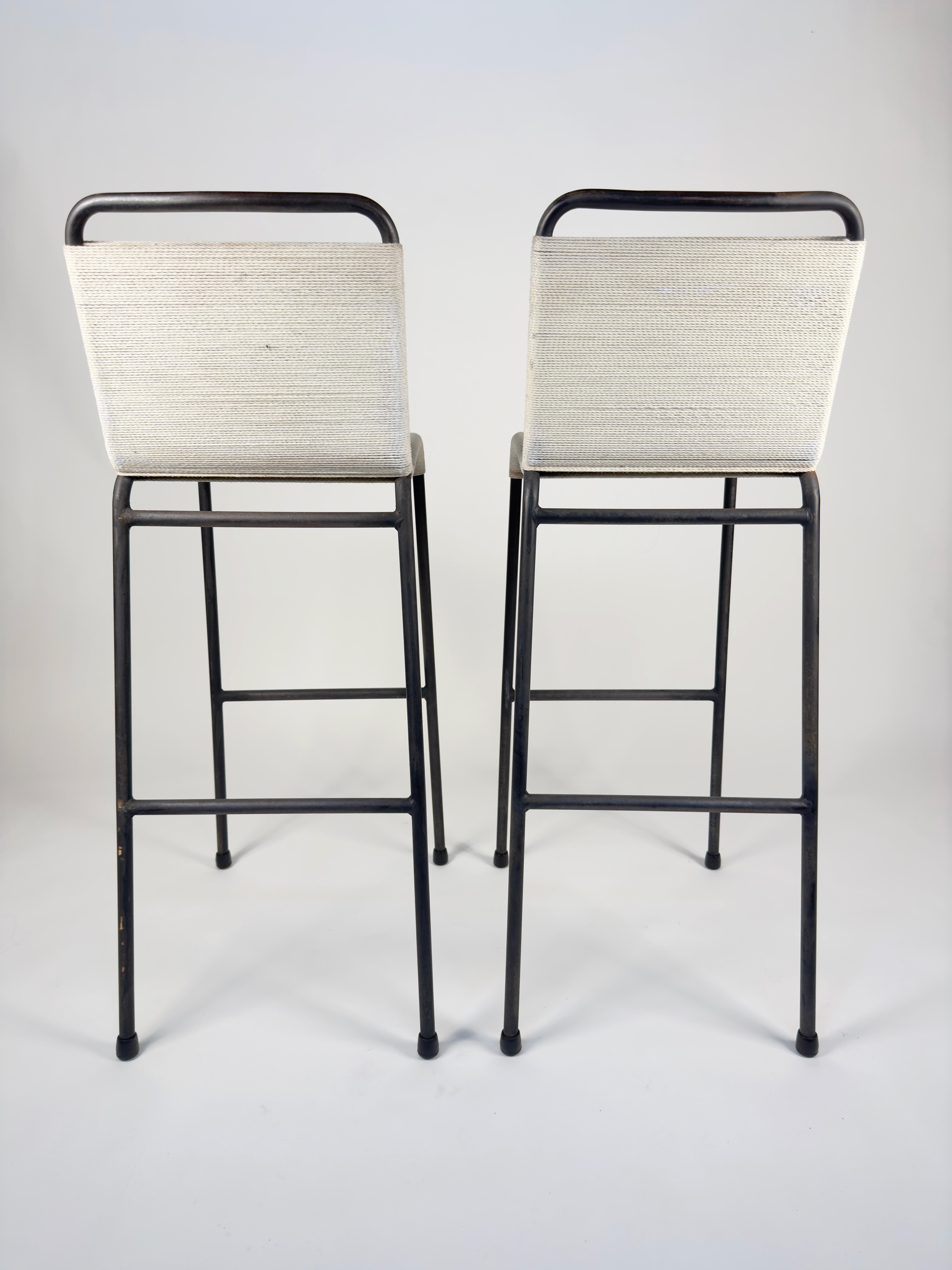 Mid-Century Modern Paire originale de tabourets en corde et fer Van Keppel-Green VKG en vente