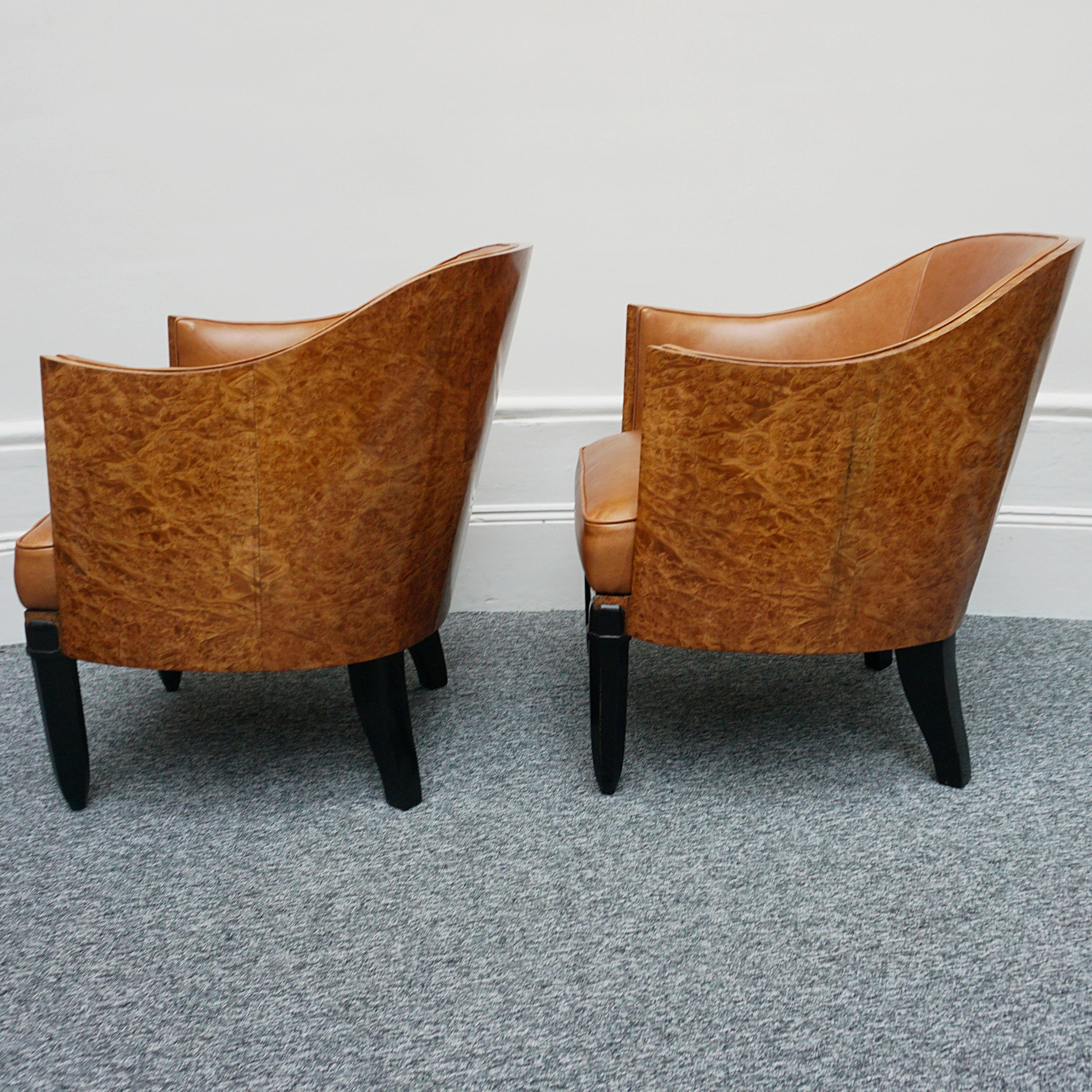 Original Pair of Walnut and Leather Art Deco Club Chairs  12