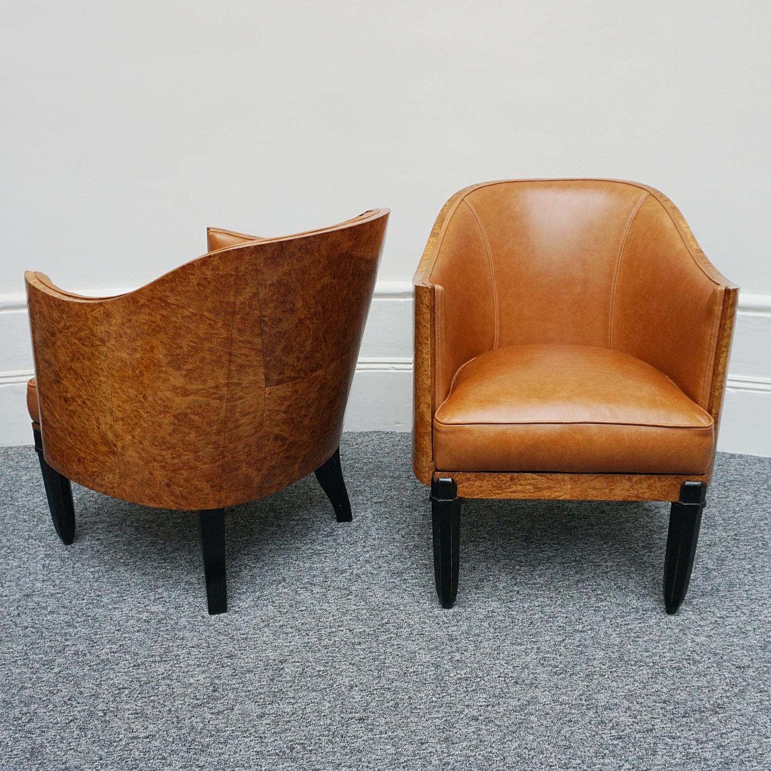 Original Pair of Walnut and Leather Art Deco Club Chairs  13