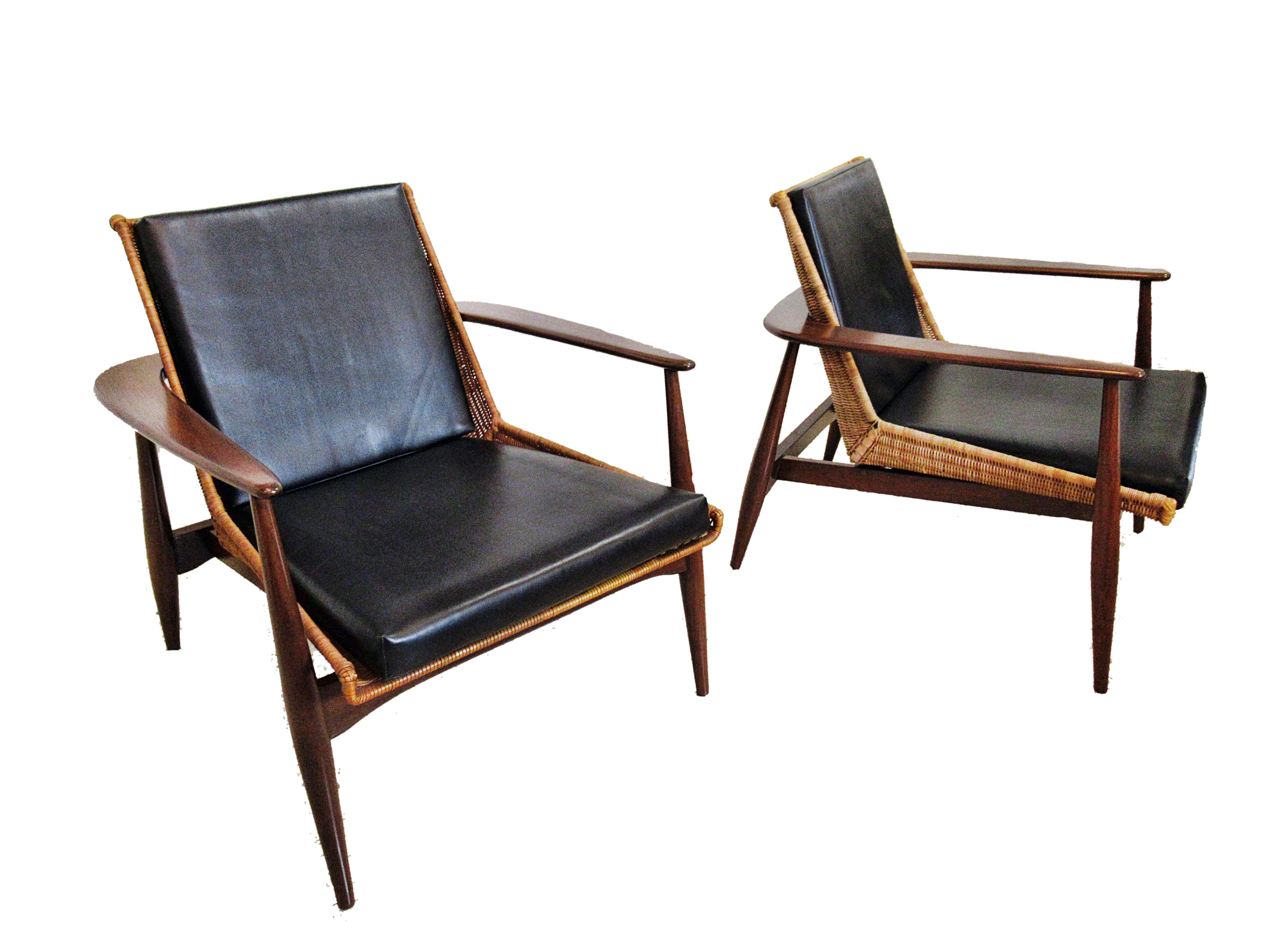 Australian Original Pair of Rare Rattan and Teak Armchairs, Lawrence Peabody, Model 1806