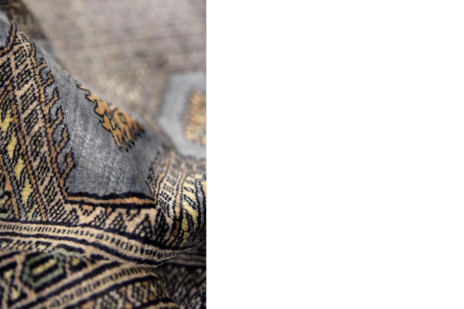 Original Pakistani Hand-Woven Wool, Cashmere Blue & Grey Bukhara Rug, 1960s For Sale 7