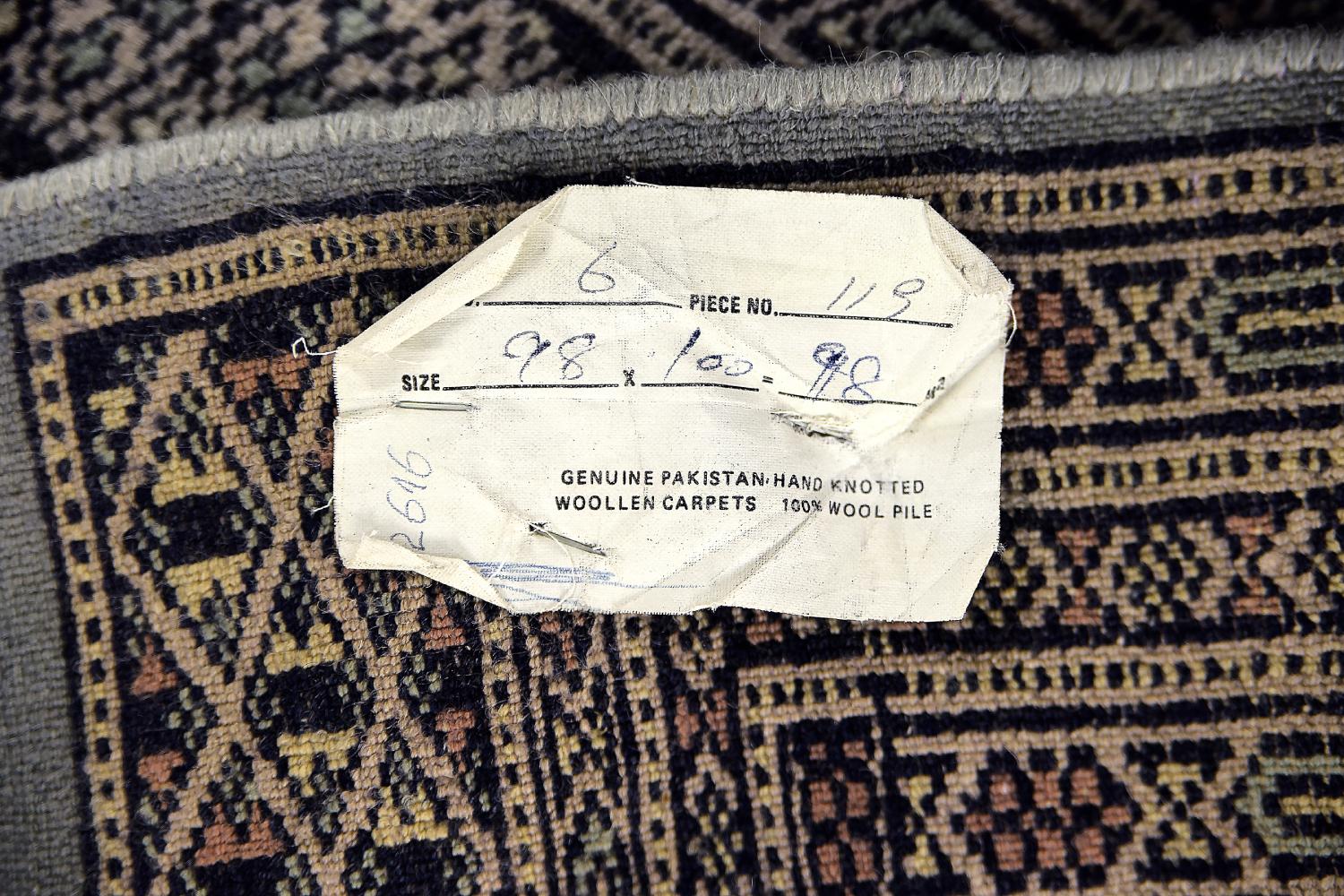 Original Pakistani Hand-Woven Wool, Cashmere Blue & Grey Bukhara Rug, 1960s For Sale 10
